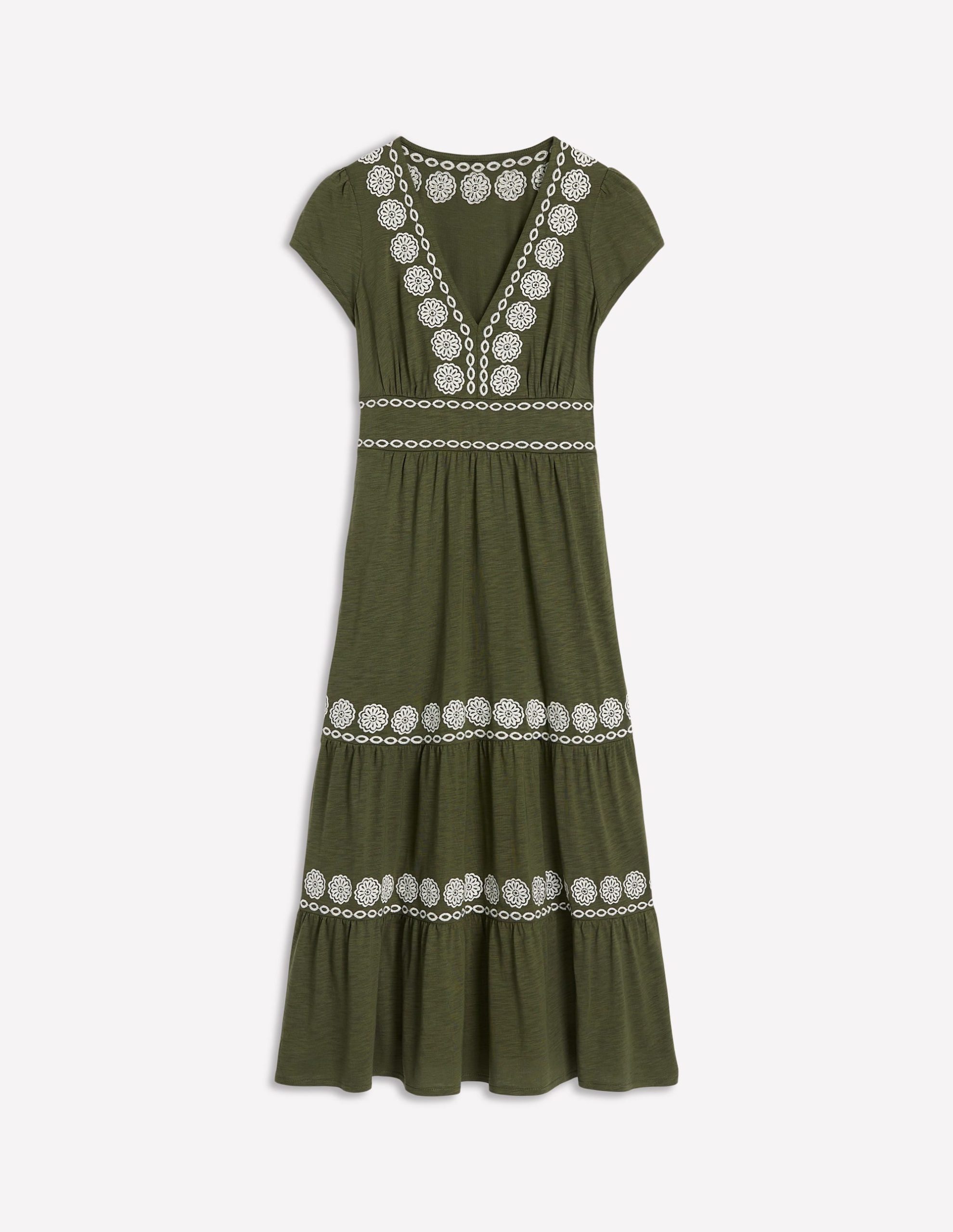 Eloise Embroidered Midi Dress-Classic Khaki - Image 6