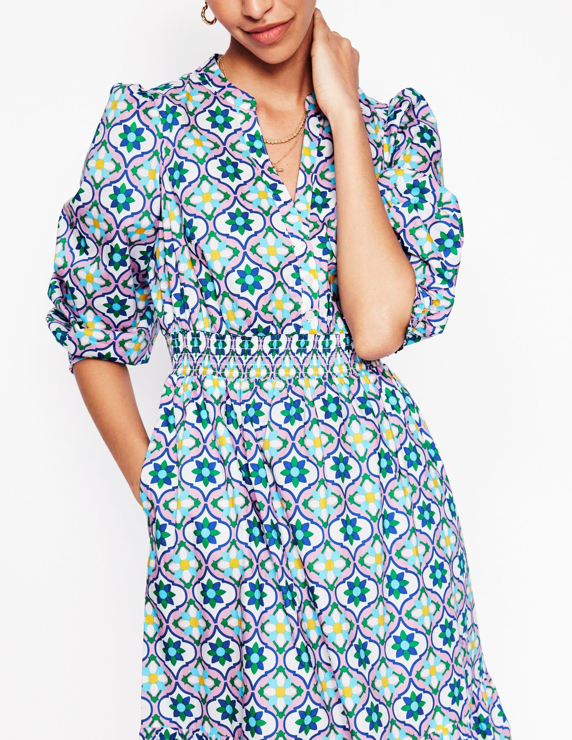 Elena Tiered Cotton Midi Dress-Multi. Floweret Tile - Image 2