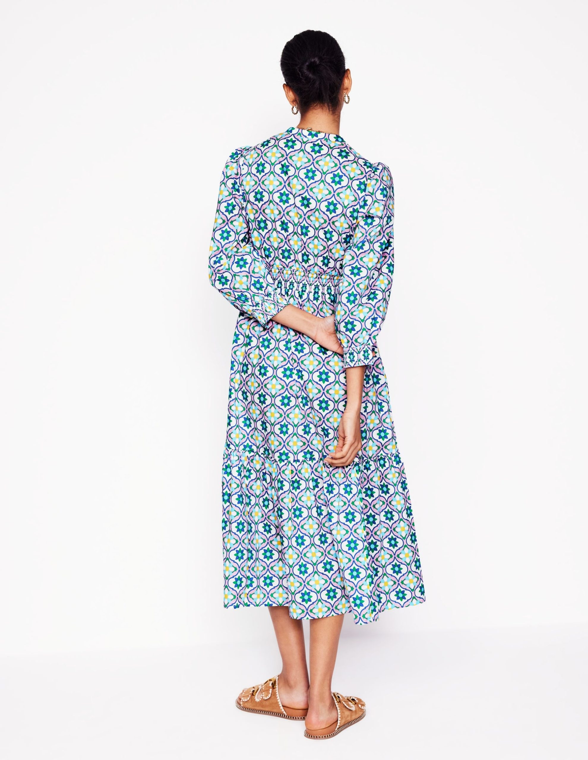 Elena Tiered Cotton Midi Dress-Multi. Floweret Tile - Image 3
