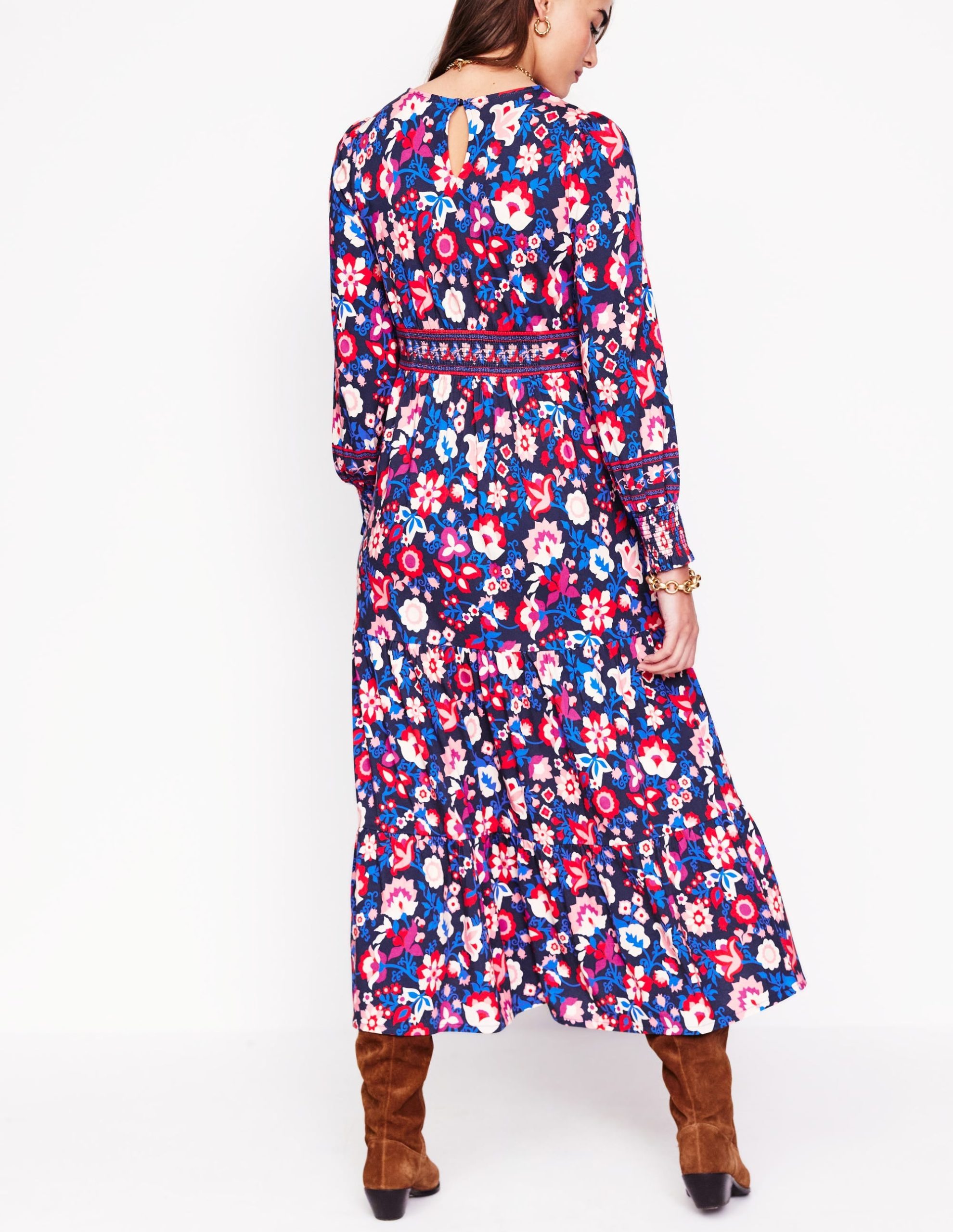 Tabitha Tiered Jersey Dress-College Navy. Garden Vine - Image 4