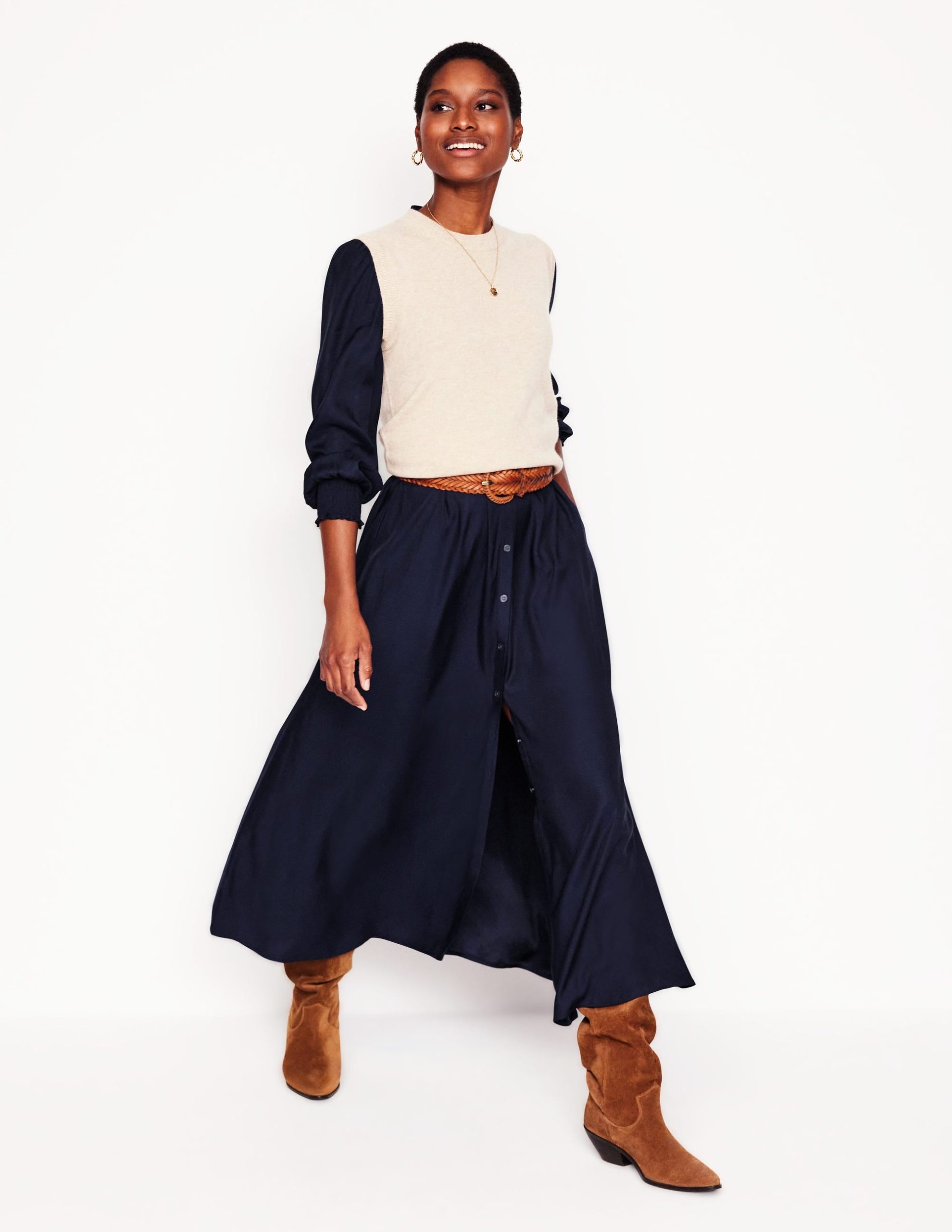 Ruby Collarless Shirt Dress-Navy - Image 5