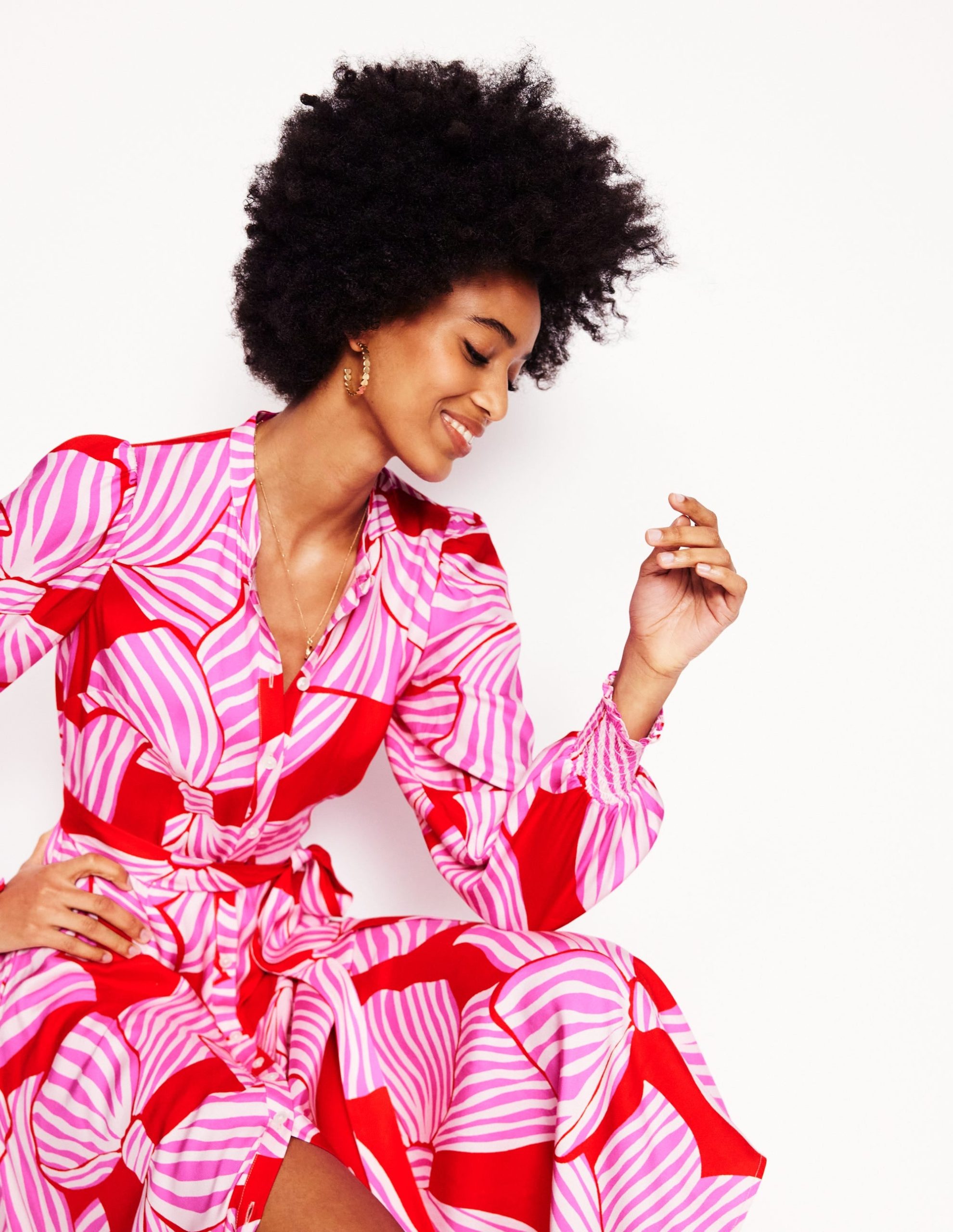 Ruby Collarless Shirt Dress-Rouge. Bow Scatter