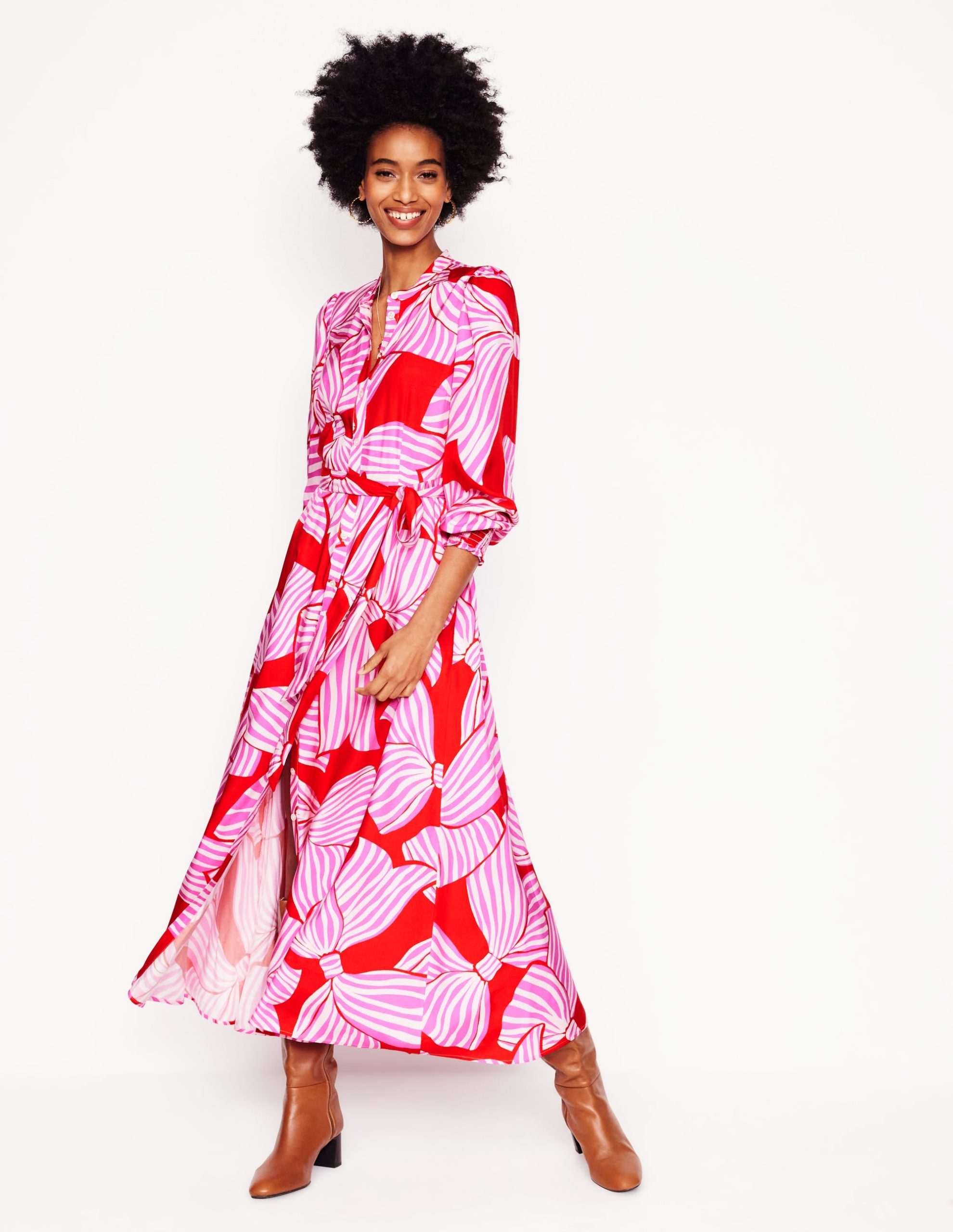 Ruby Collarless Shirt Dress-Rouge. Bow Scatter - Image 2