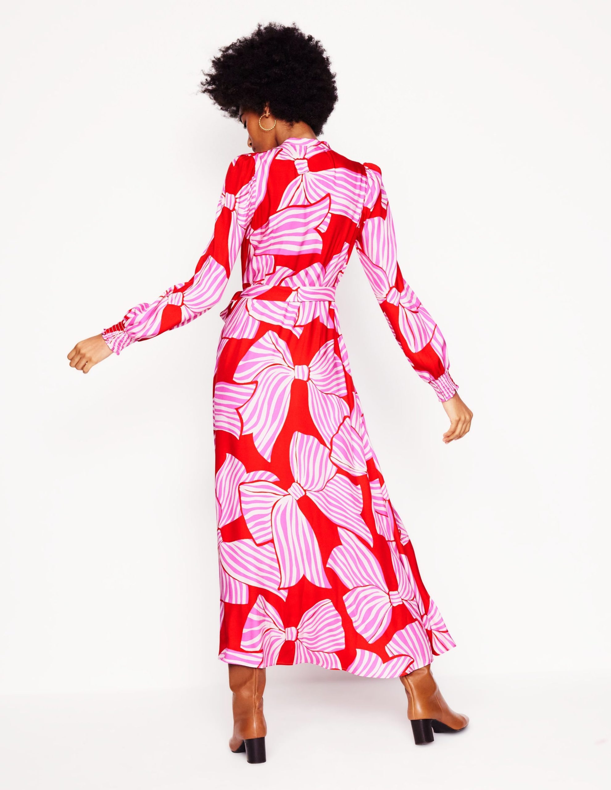 Ruby Collarless Shirt Dress-Rouge. Bow Scatter - Image 3