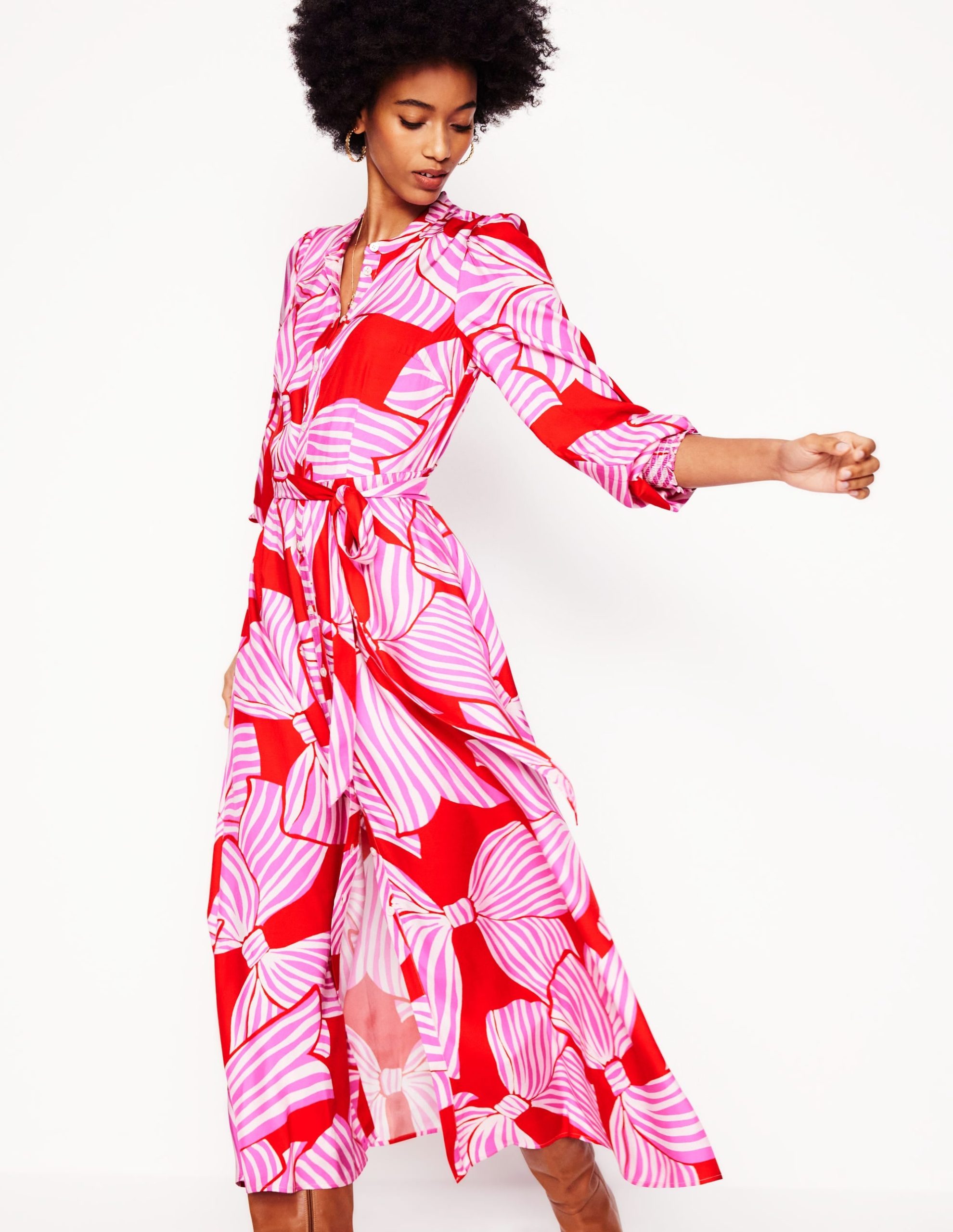 Ruby Collarless Shirt Dress-Rouge. Bow Scatter - Image 5