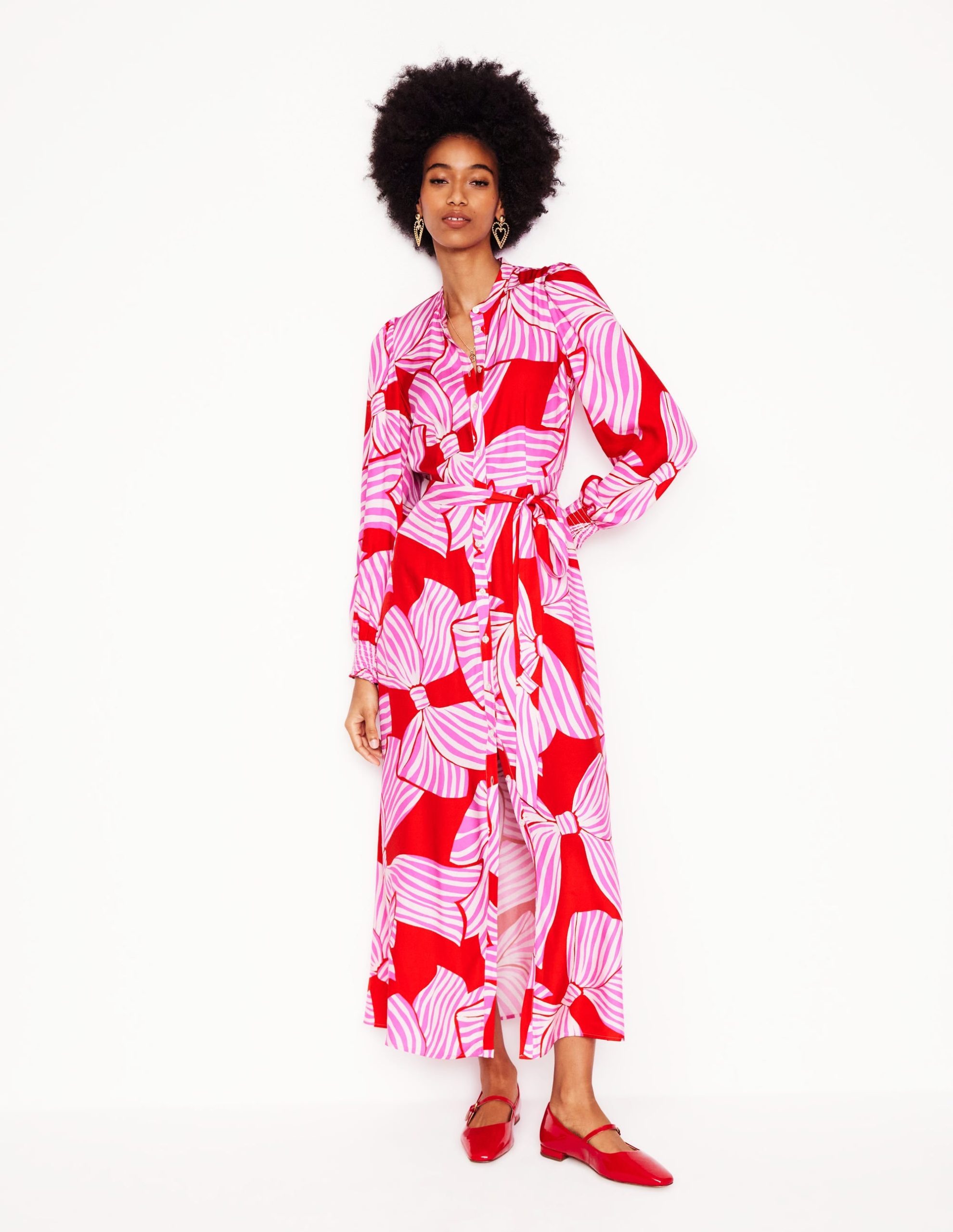 Ruby Collarless Shirt Dress-Rouge. Bow Scatter - Image 8