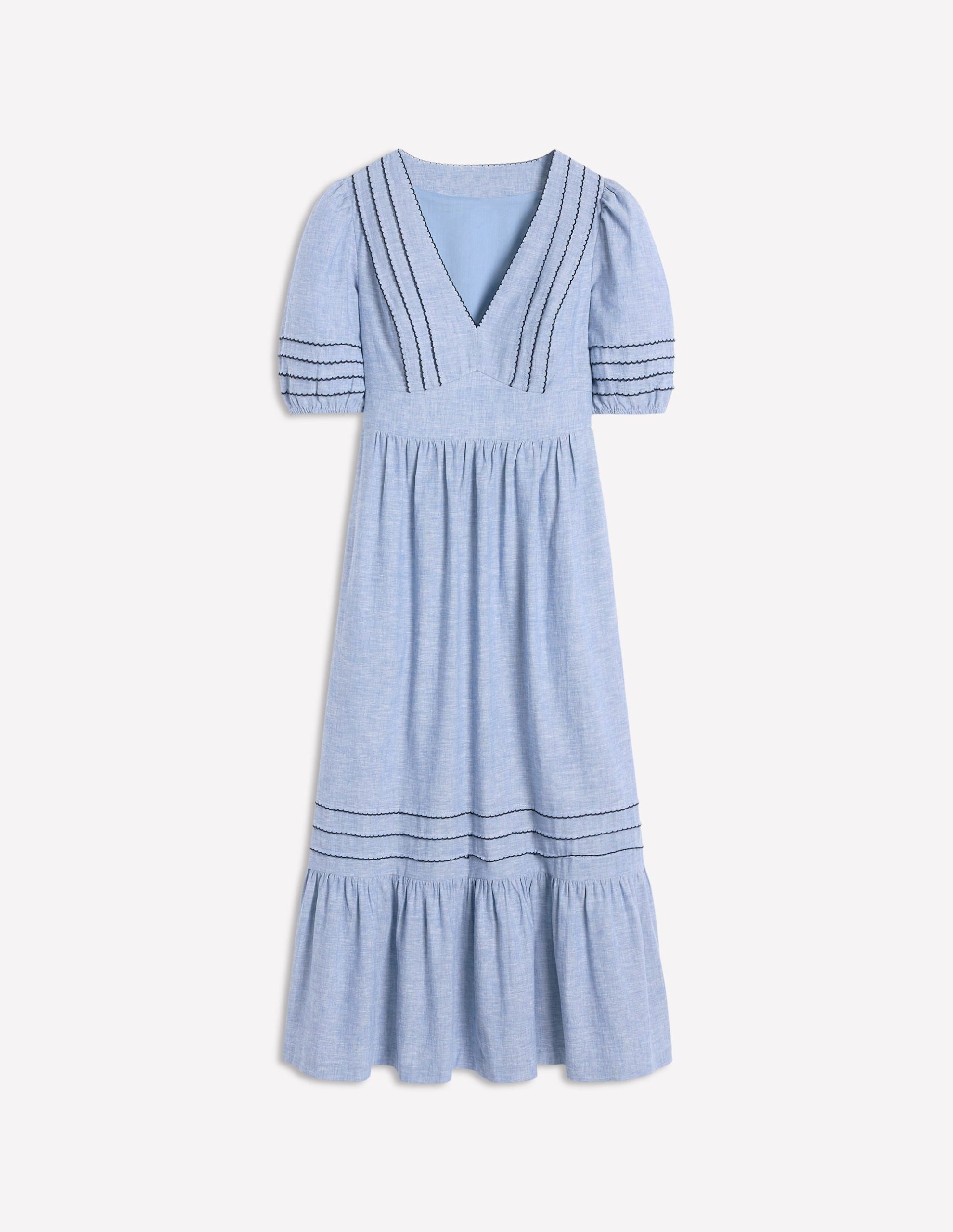 Smocked Waist Linen Dress-Grey Blue Chambray - Image 5