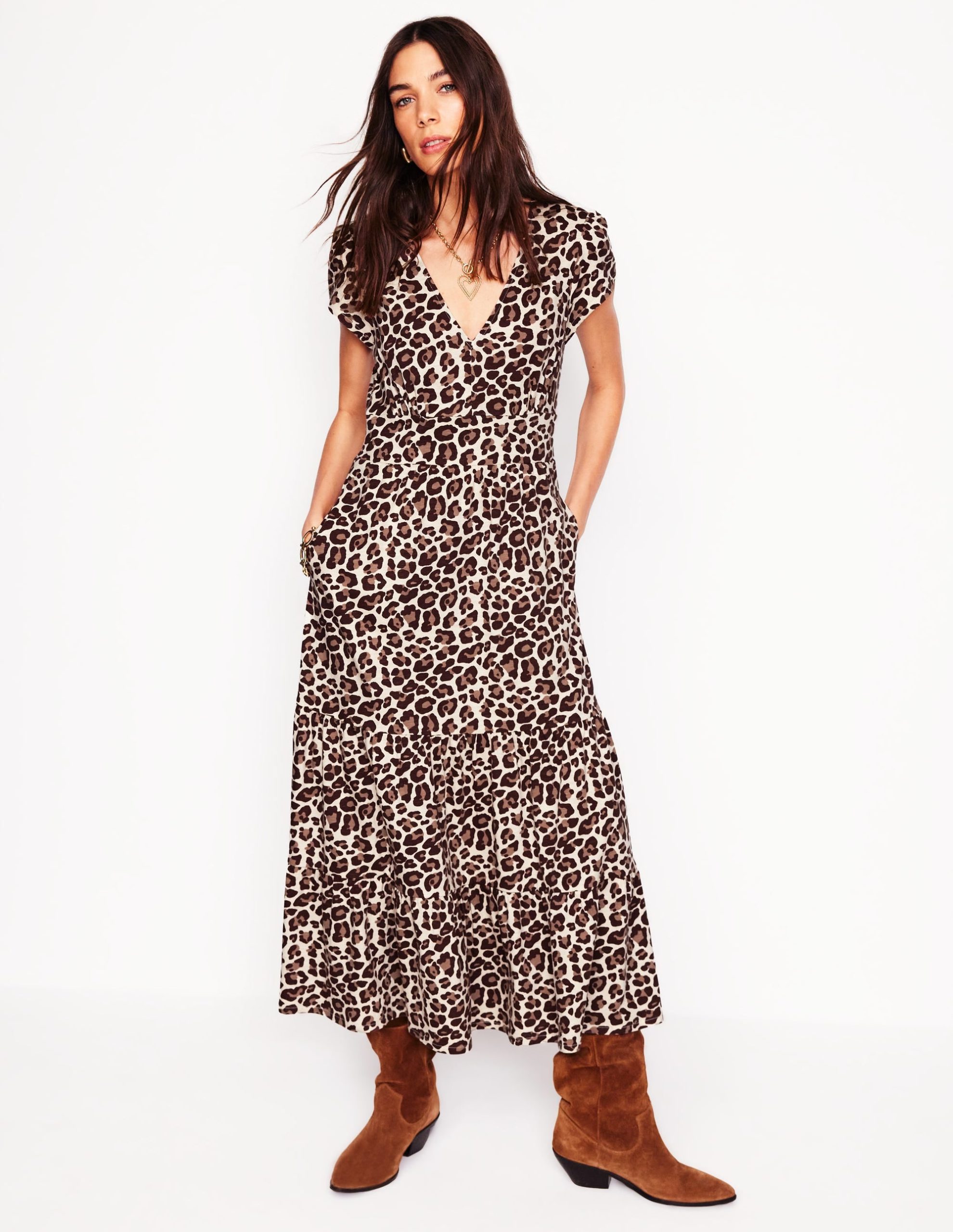 Eloise Tiered Jersey Dress-Cheetah Pop