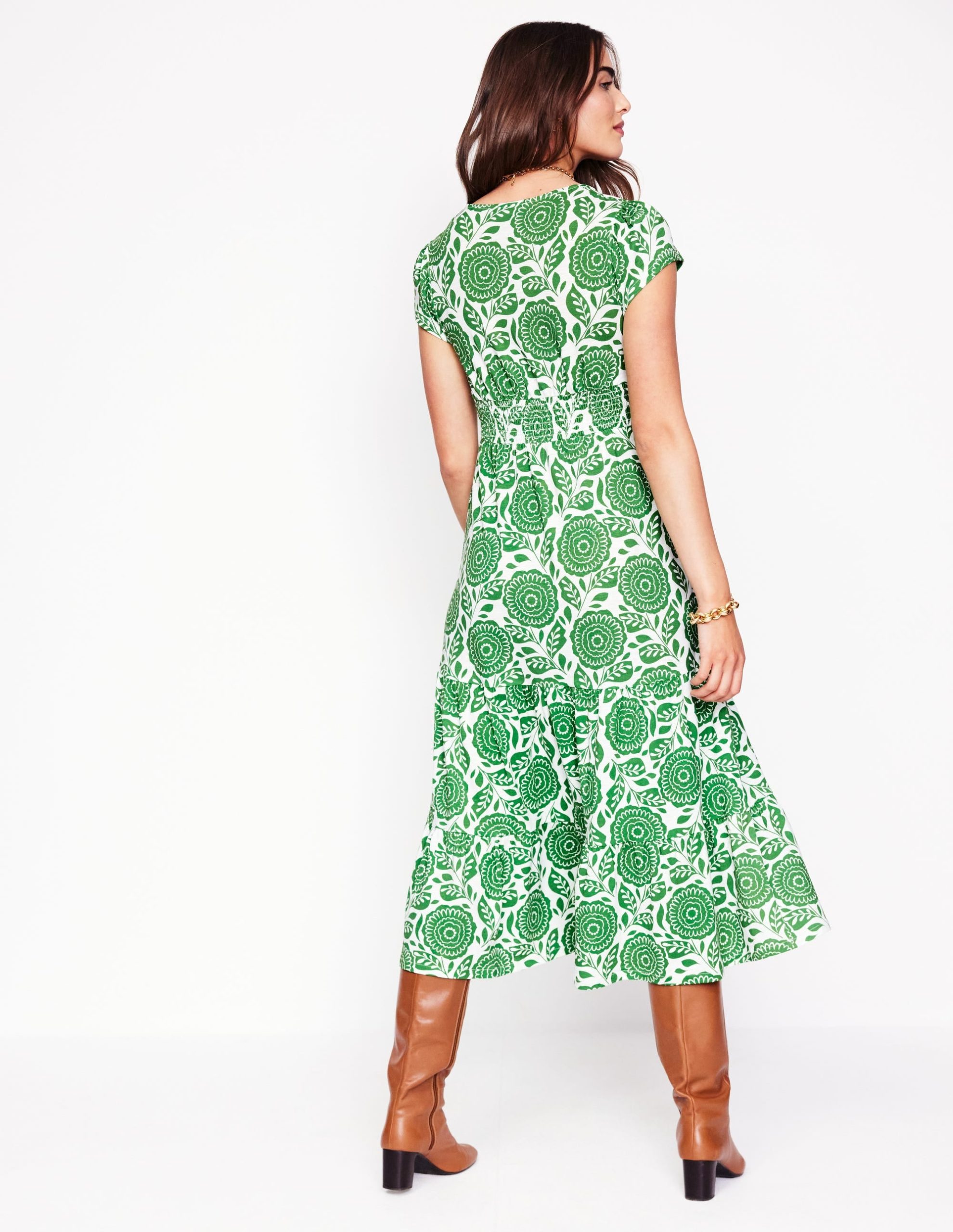 Eloise Tiered Jersey Dress-Paradise Green. Dahlia Stamp - Image 3