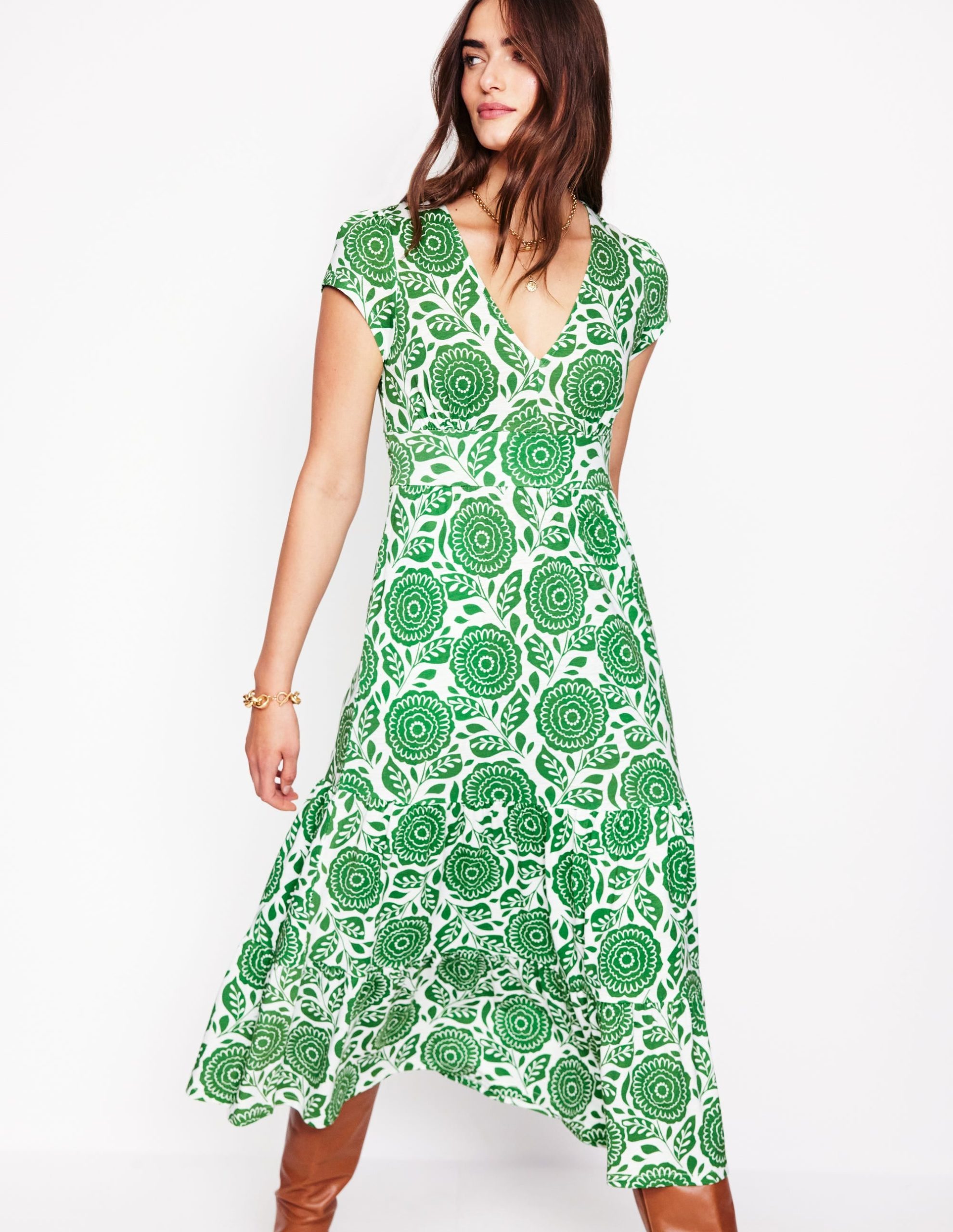 Eloise Tiered Jersey Dress-Paradise Green. Dahlia Stamp - Image 4