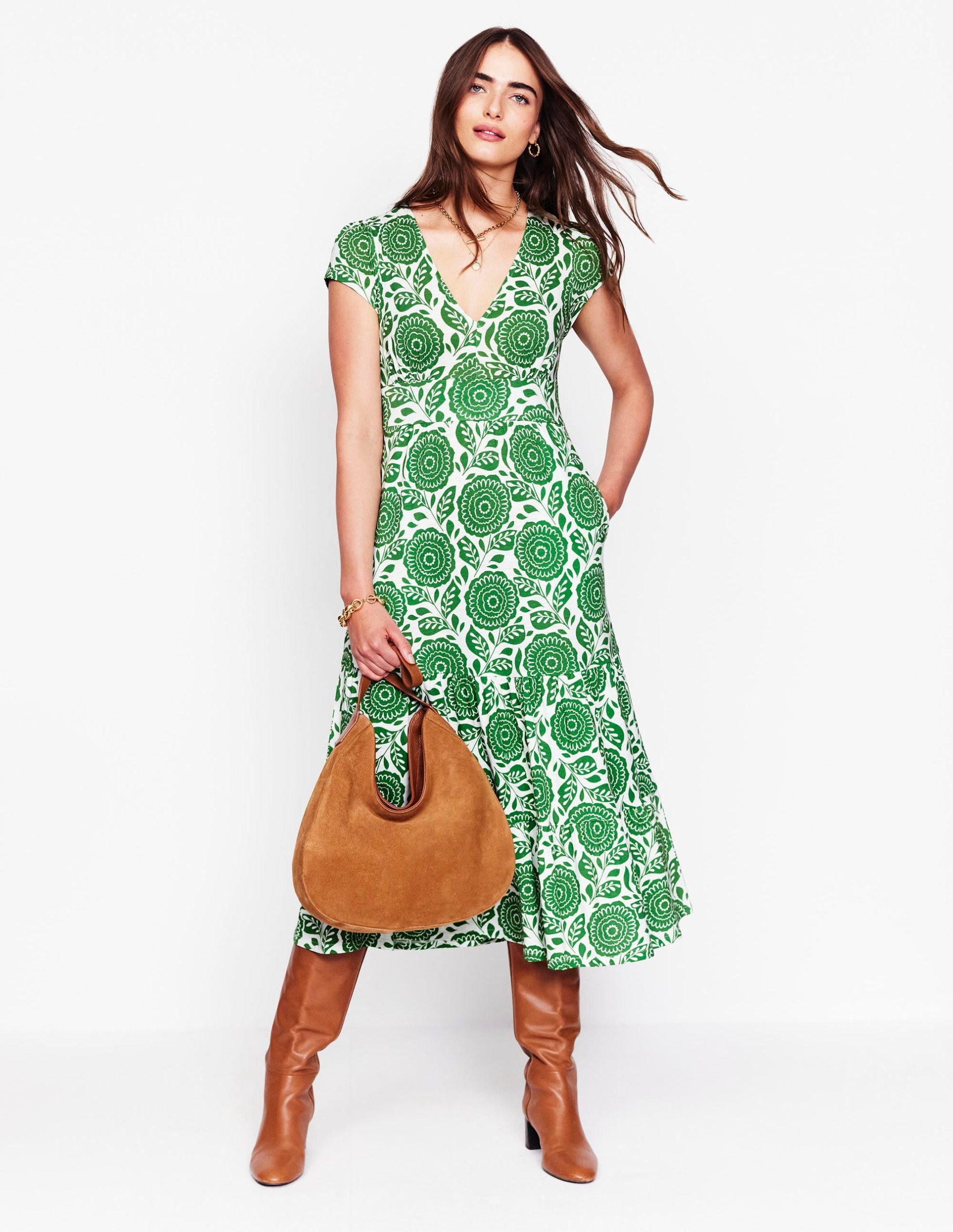 Eloise Tiered Jersey Dress-Paradise Green. Dahlia Stamp - Image 5