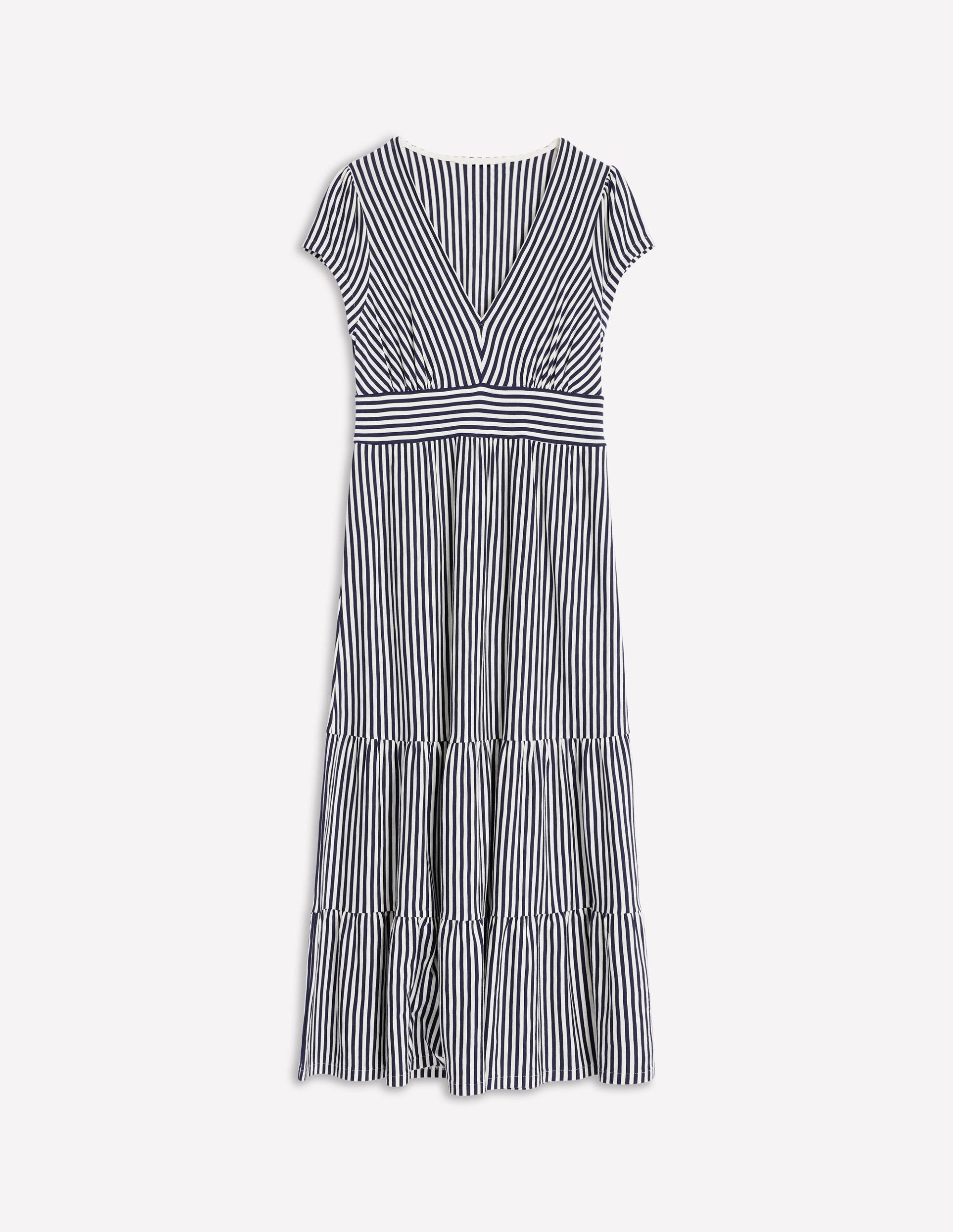 Eloise Tiered Jersey Dress-French Navy and Ivory Stripe - Image 5