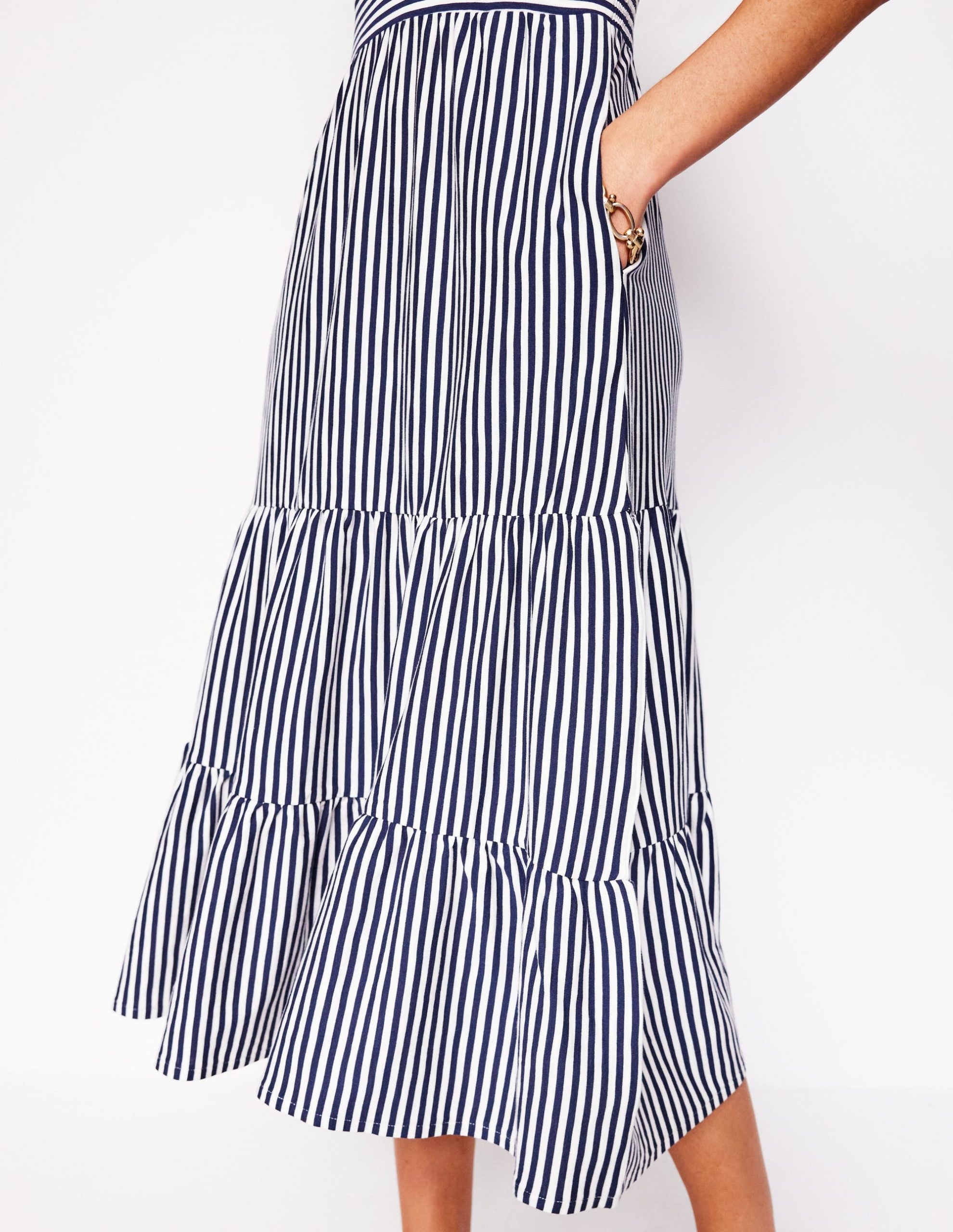 Eloise Tiered Jersey Dress-French Navy and Ivory Stripe - Image 2