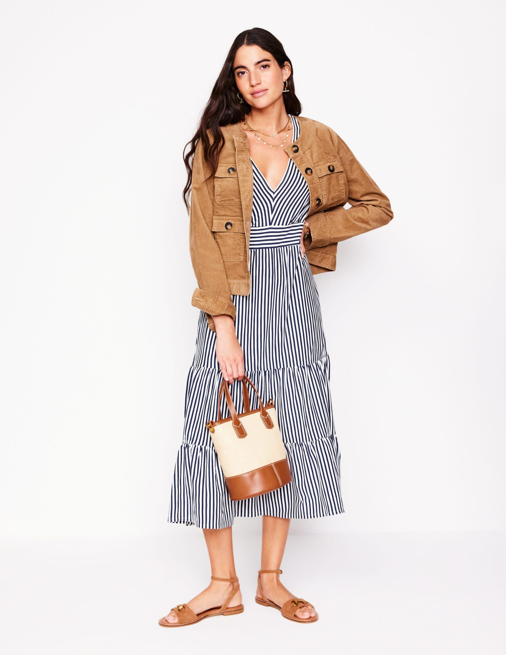 Eloise Tiered Jersey Dress-French Navy and Ivory Stripe - Image 4