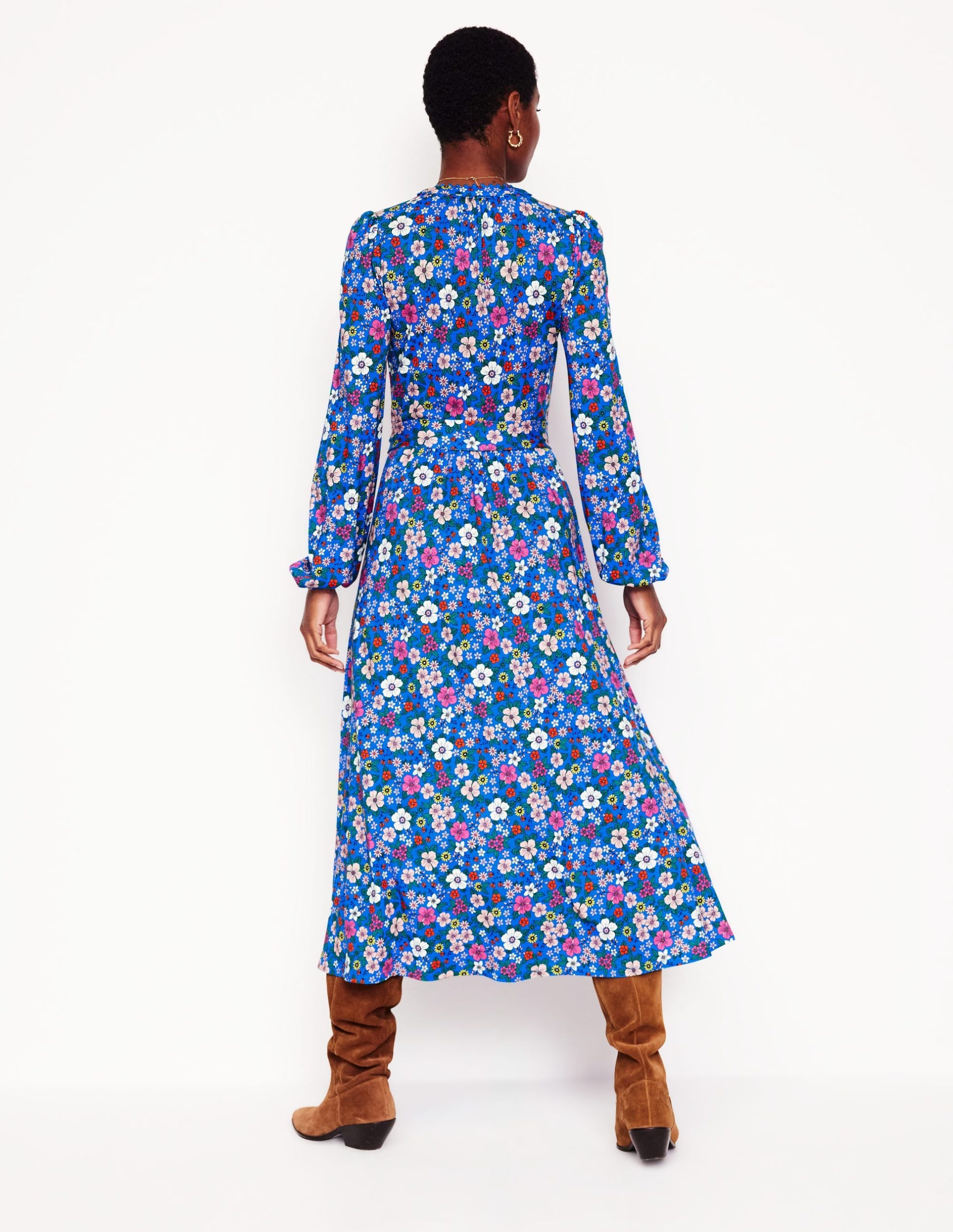 Maeve Trim Jersey Midi Dress-Gallery Blue. Blossom Scatter - Image 3