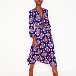 Lily Long Sleeve Midi Dress-Starboard Blue. Meadow Posy