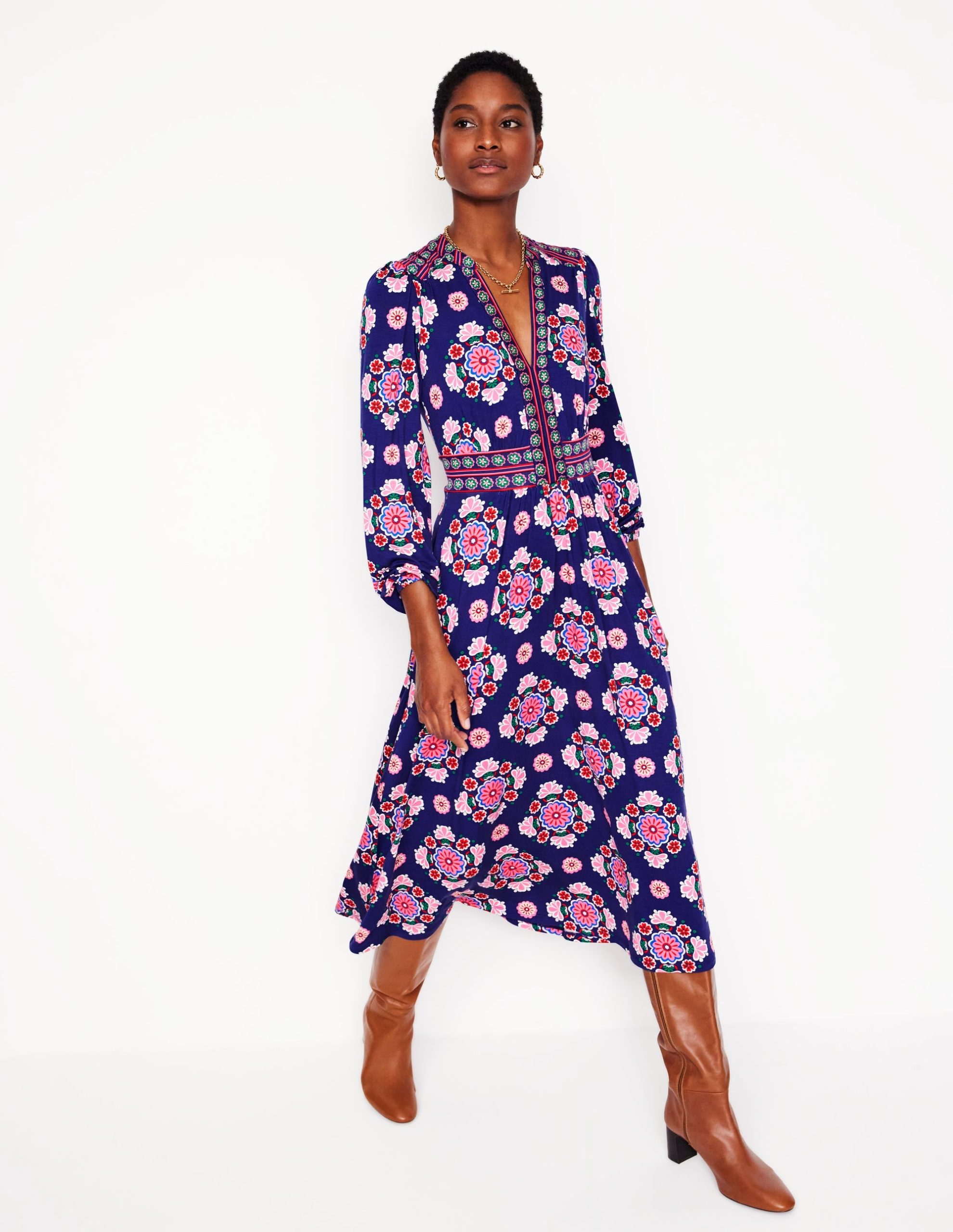 Lily Long Sleeve Midi Dress-Starboard Blue. Meadow Posy