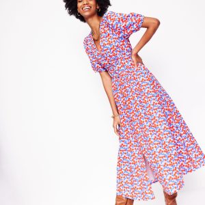 Lillian Cotton Midi Dress-Chalk Pink. Cherry Cascade