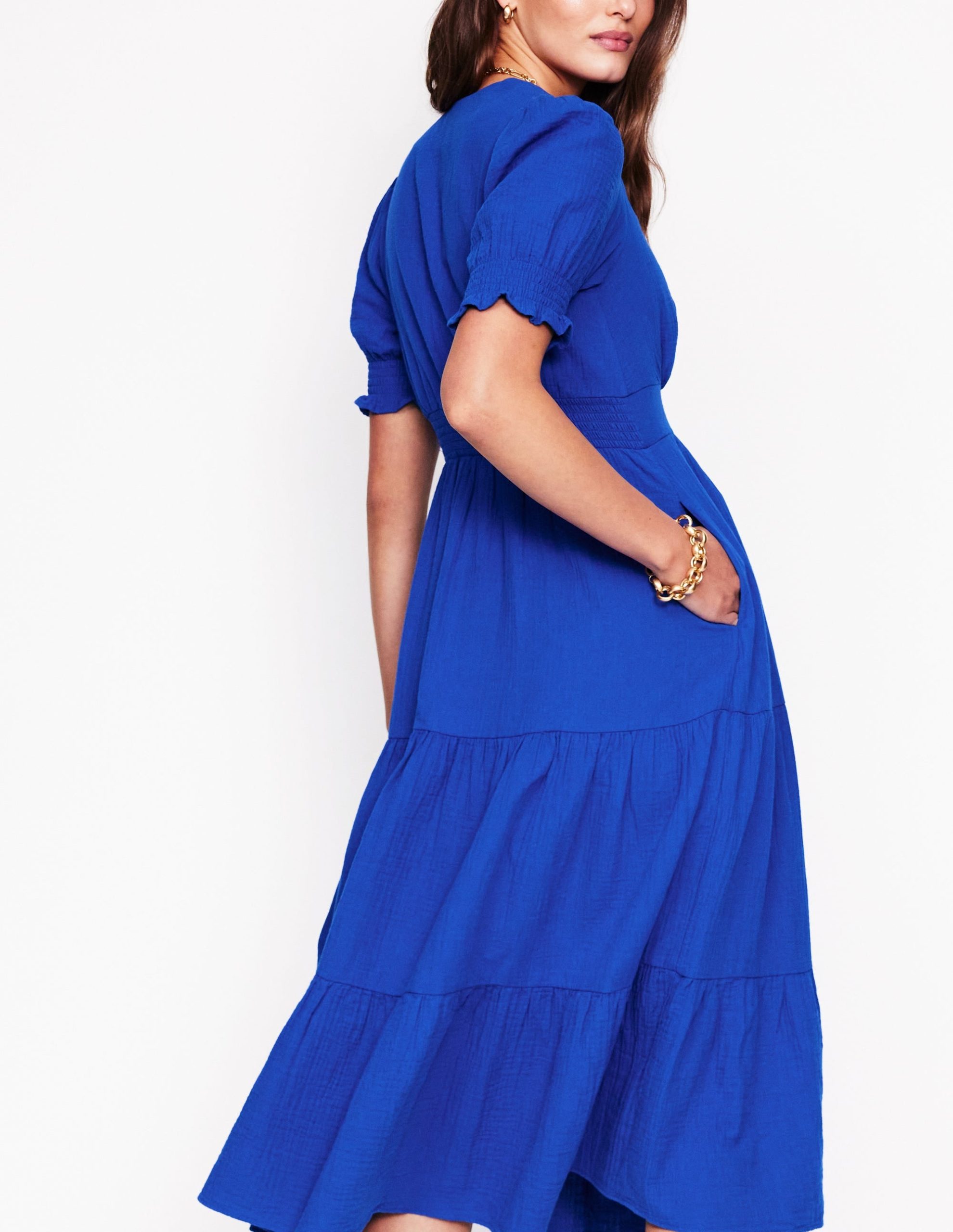 Anna Double Cloth Midi Dress-Bright Blue - Image 4