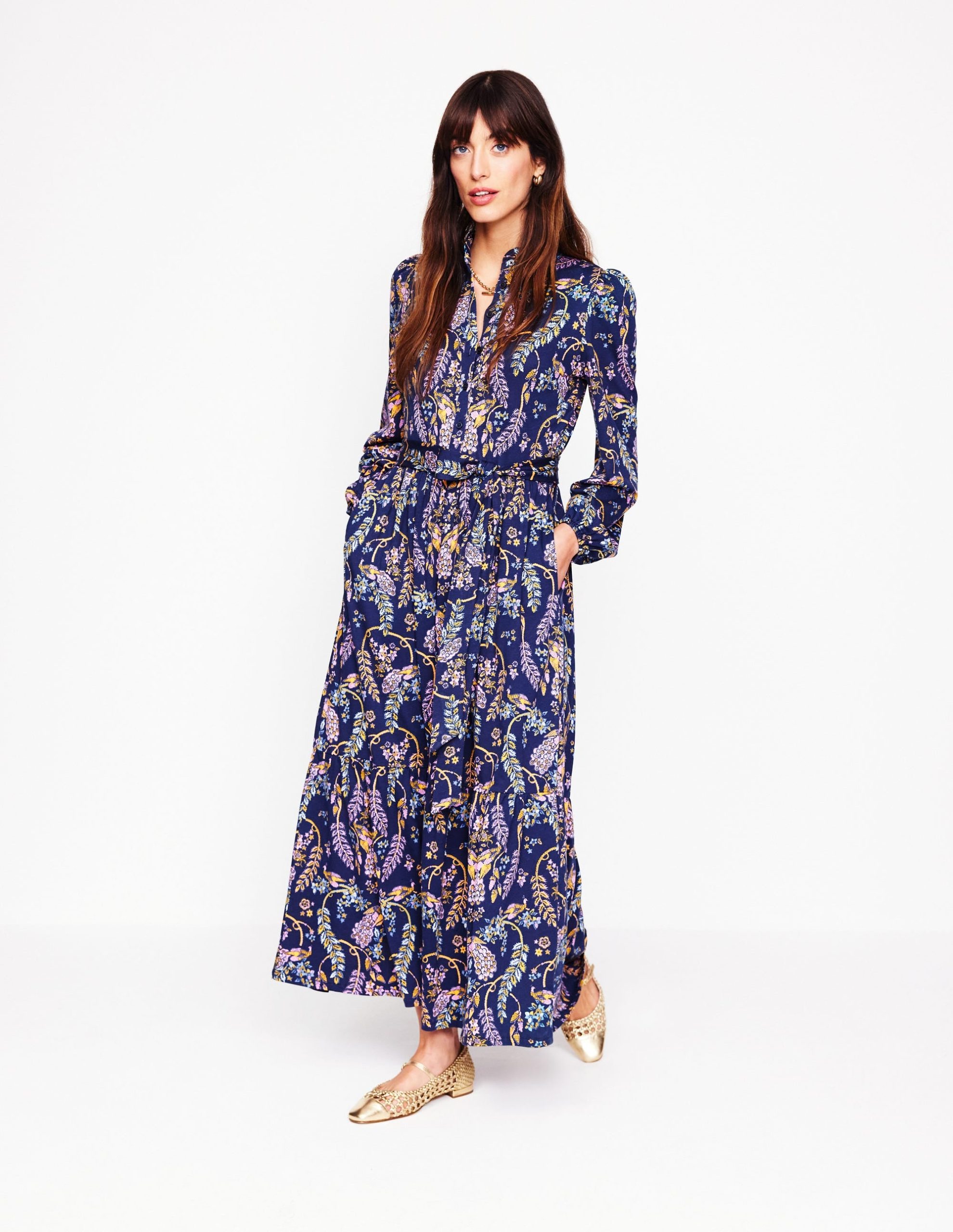 Willow Tiered Jersey Dress-French Navy.Enchanting Peacock