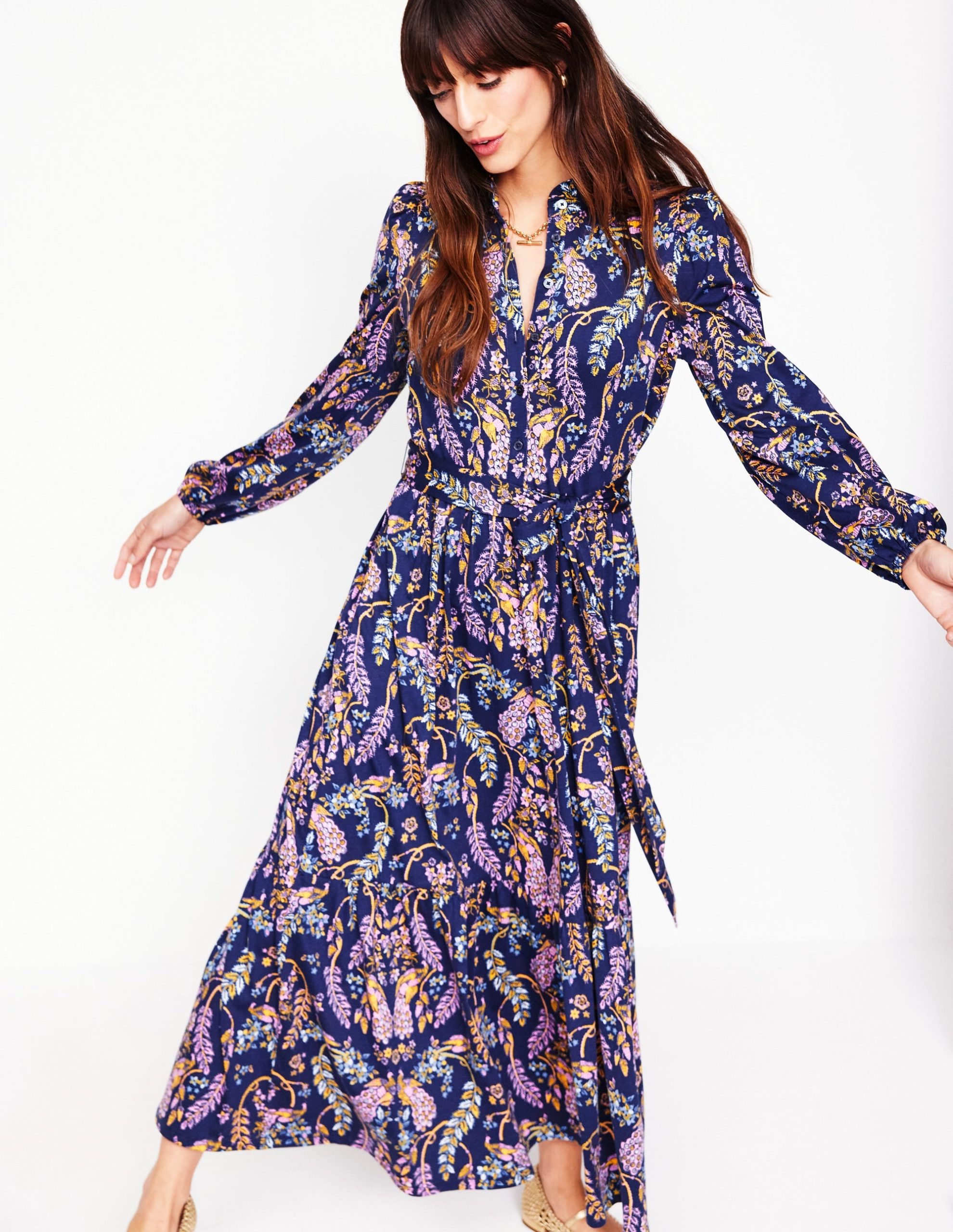 Willow Tiered Jersey Dress-French Navy.Enchanting Peacock - Image 4