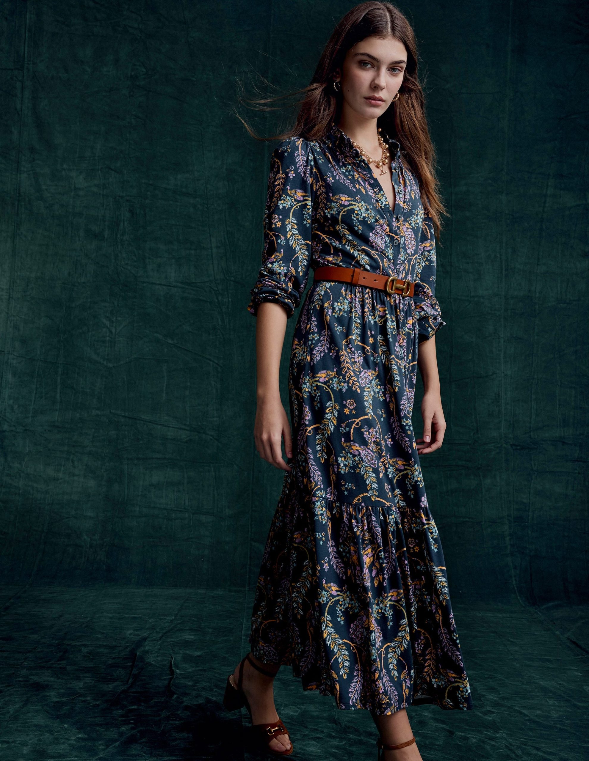 Willow Tiered Jersey Dress-French Navy.Enchanting Peacock - Image 5