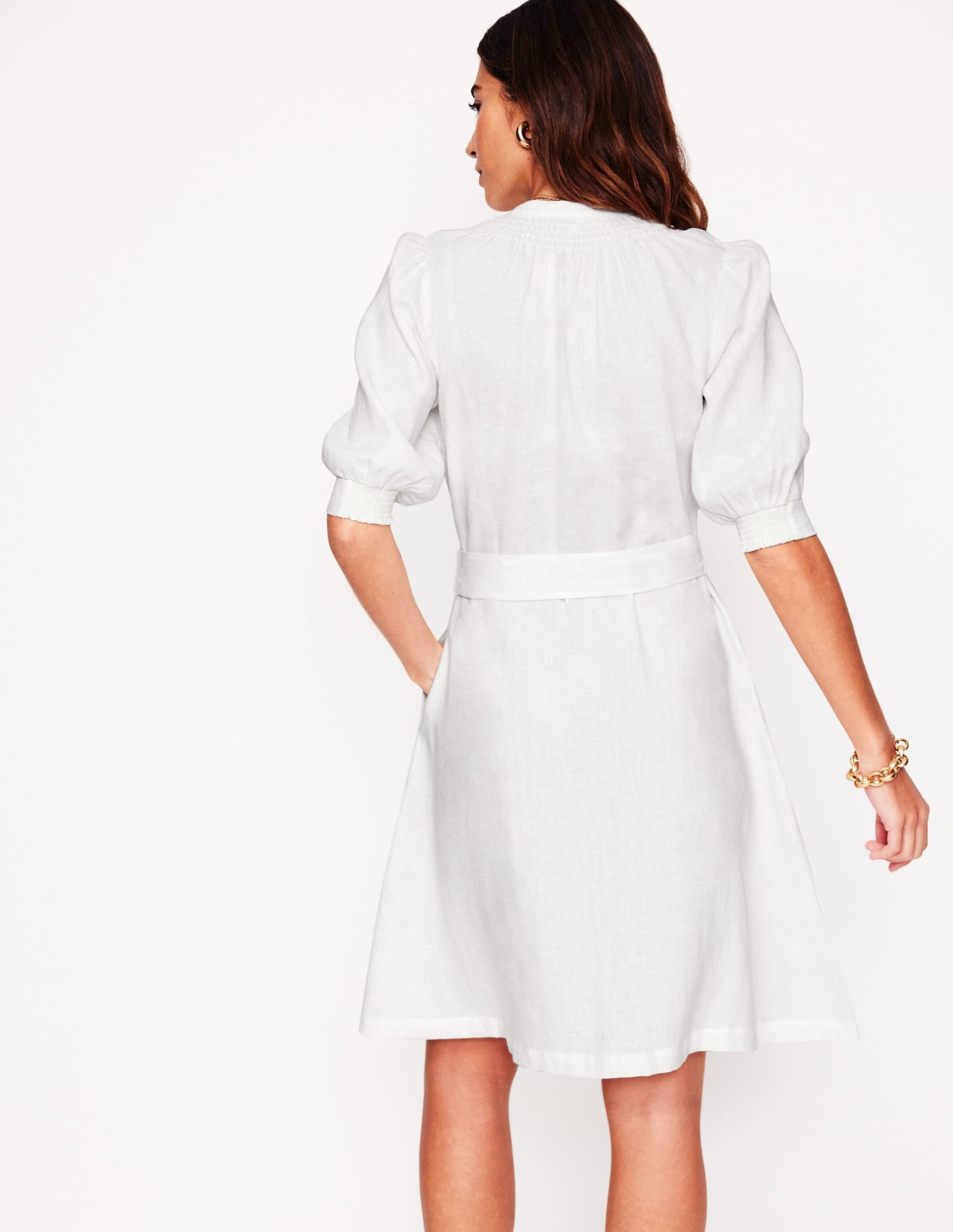 Ada Linen Short Dress-White - Image 3