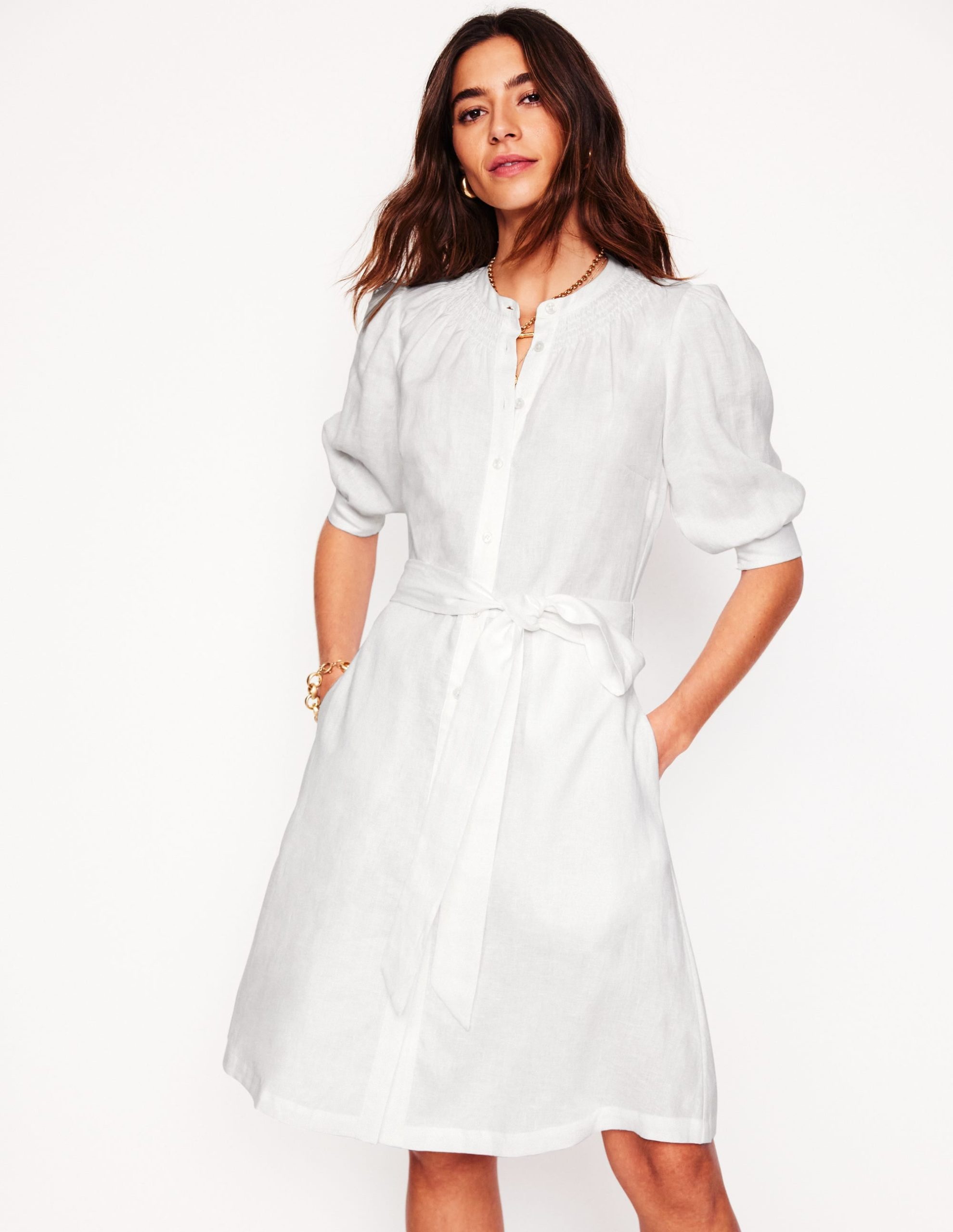 Ada Linen Short Dress-White - Image 4