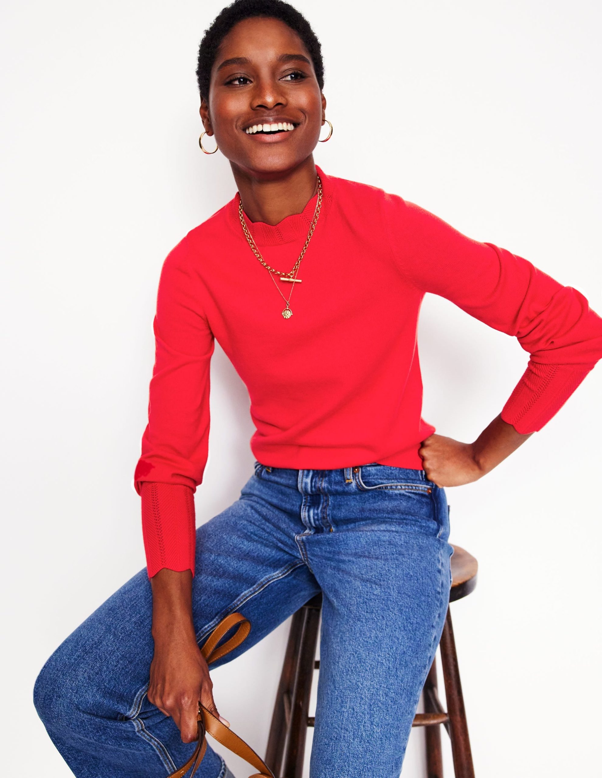 Imi Scalloped Sweater-Strawberry Tart Red