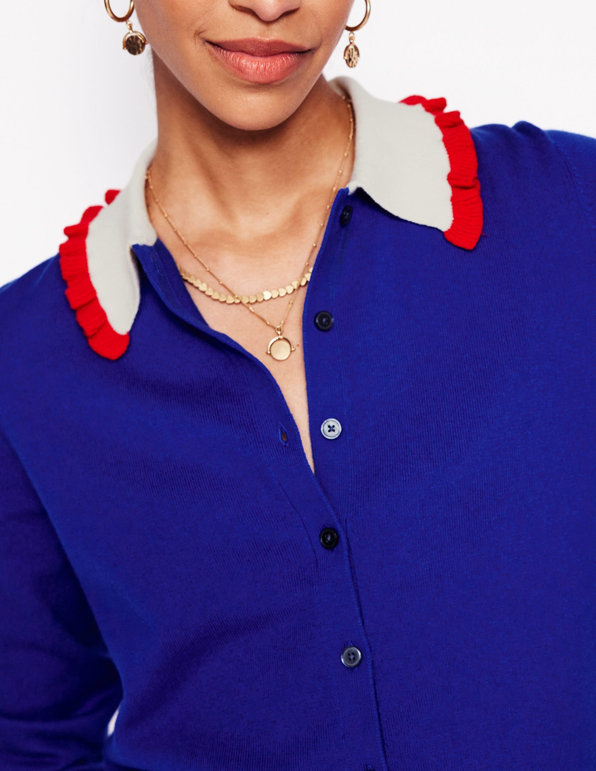 Frilled Cotton Blend Cardigan-Bright Blue - Image 2