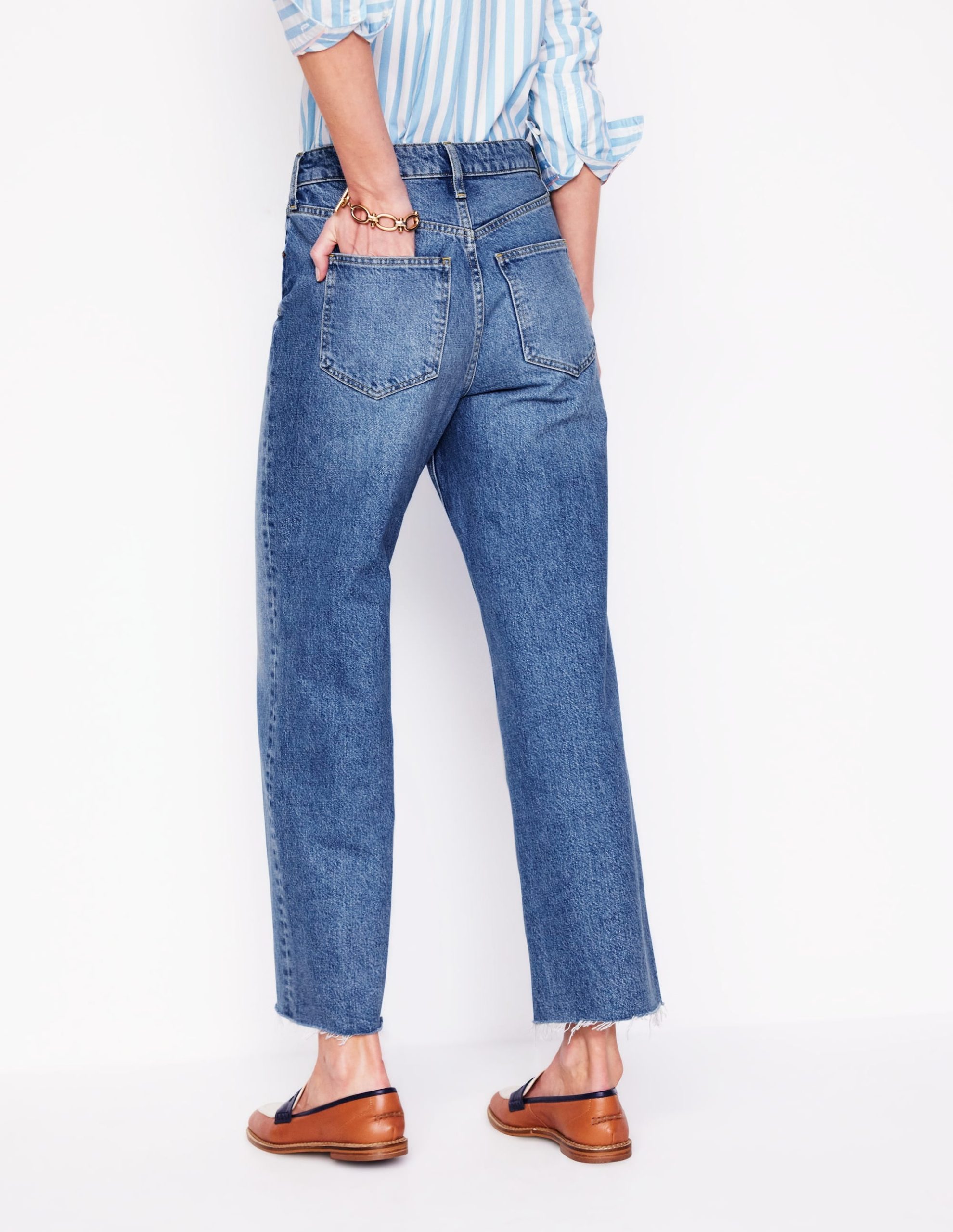 High Rise Straight Crop Jeans-Light Vintage Frayed - Image 3