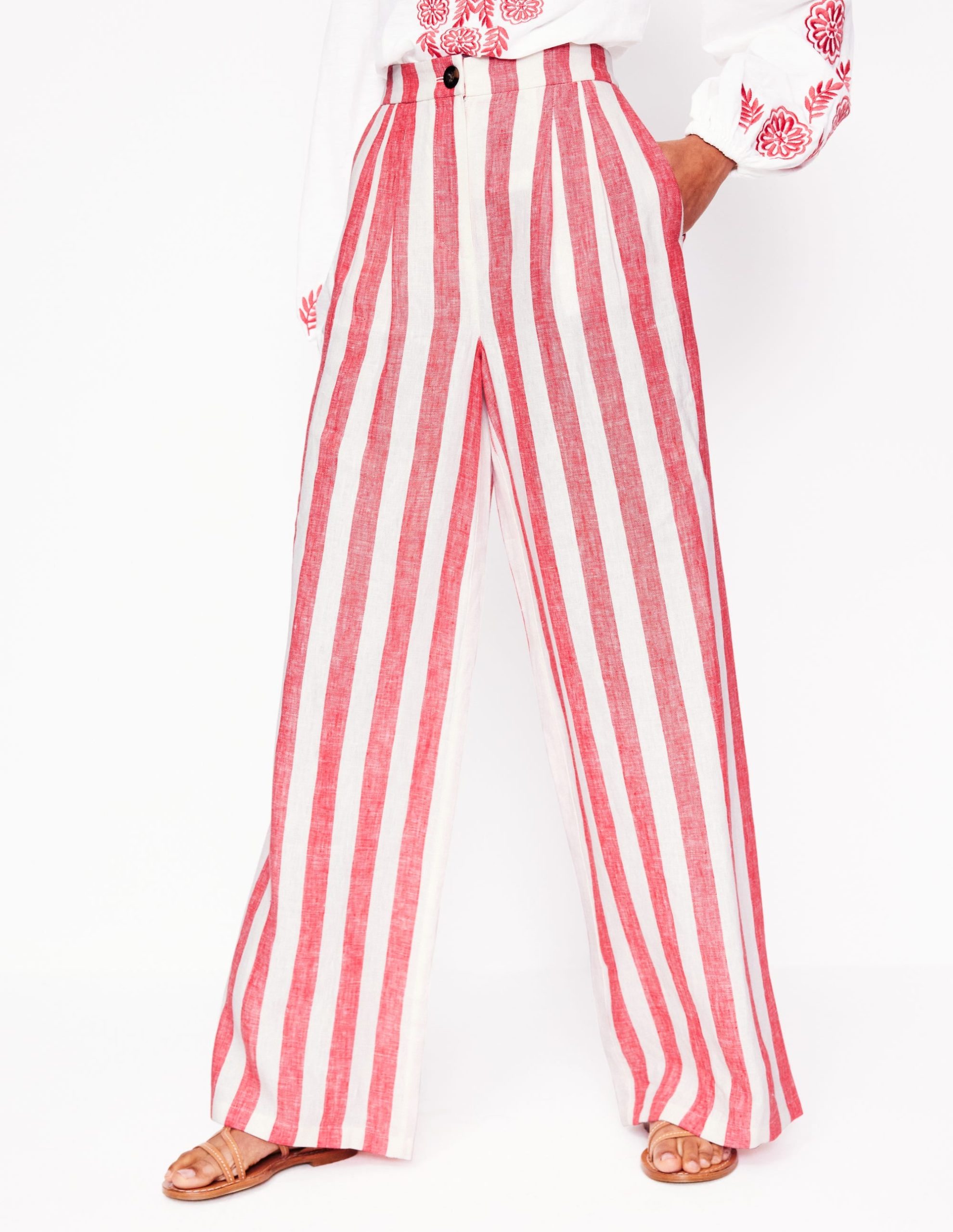 Dulwich Linen Pants-Strawberry Tart Red Stripe - Image 5