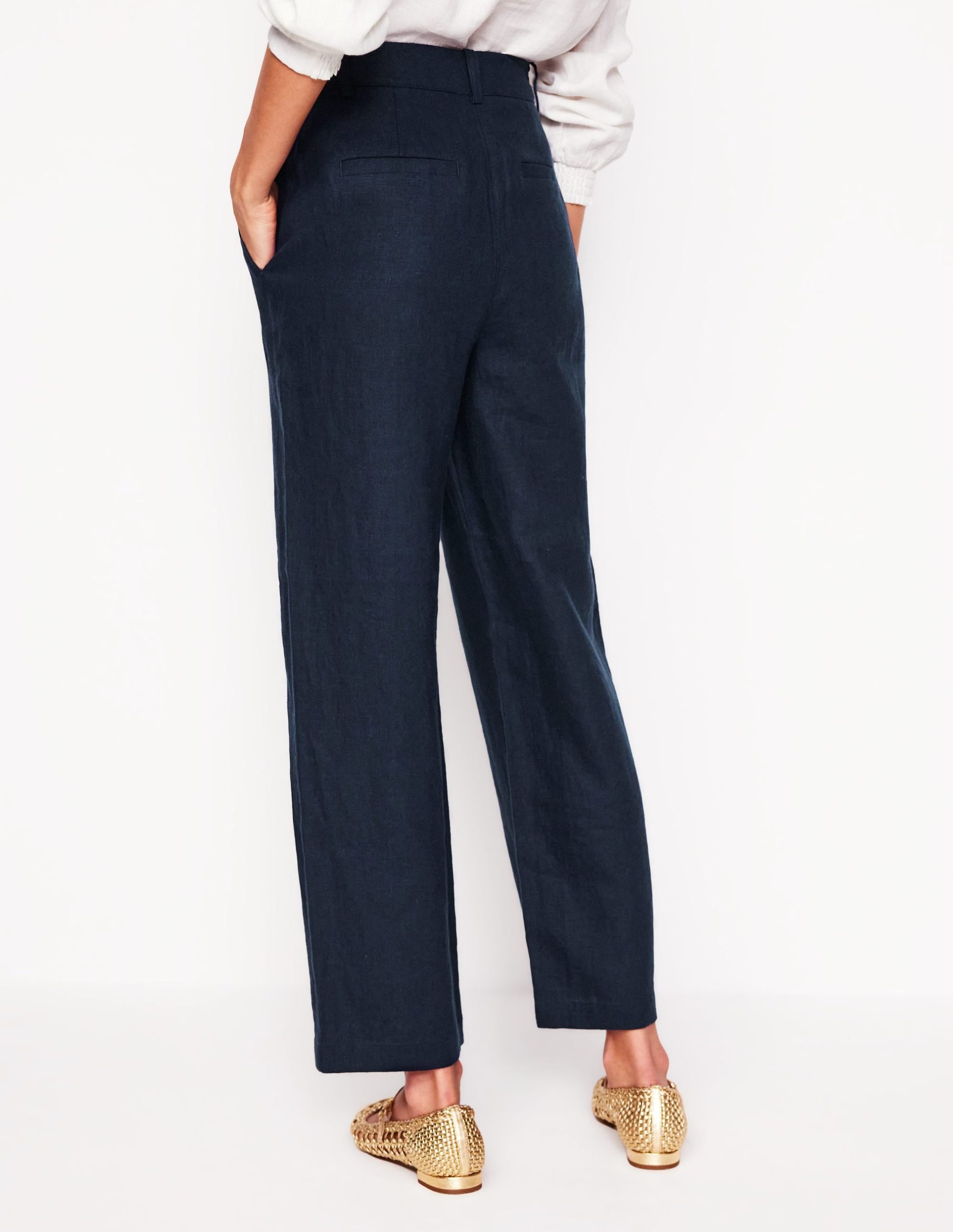 Westbourne Crop Linen Pants-Navy - Image 3