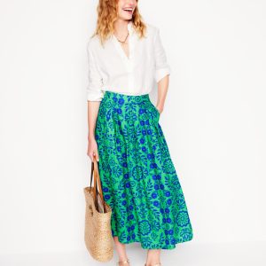 Verity Linen Midi Skirt-Structured Meadow Mono