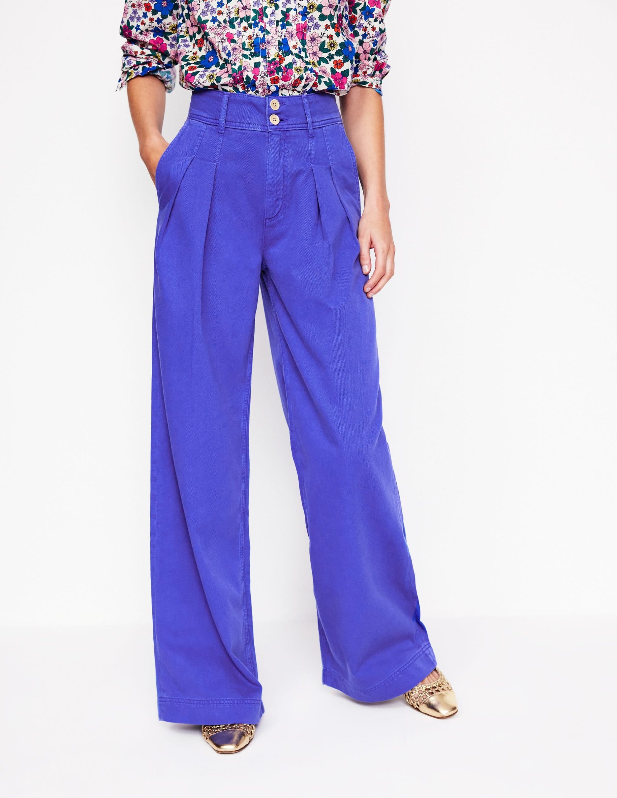 Brompton Wide Leg Trousers-Bright Blue - Image 4