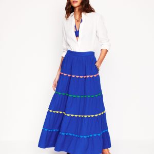 Nadia Double Cloth Maxi Skirt-Bright Blue