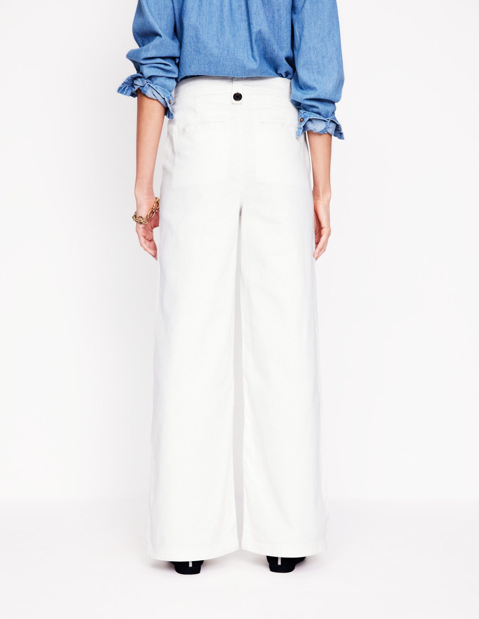 Mid Rise Button Detail Jeans-Ecru - Image 3