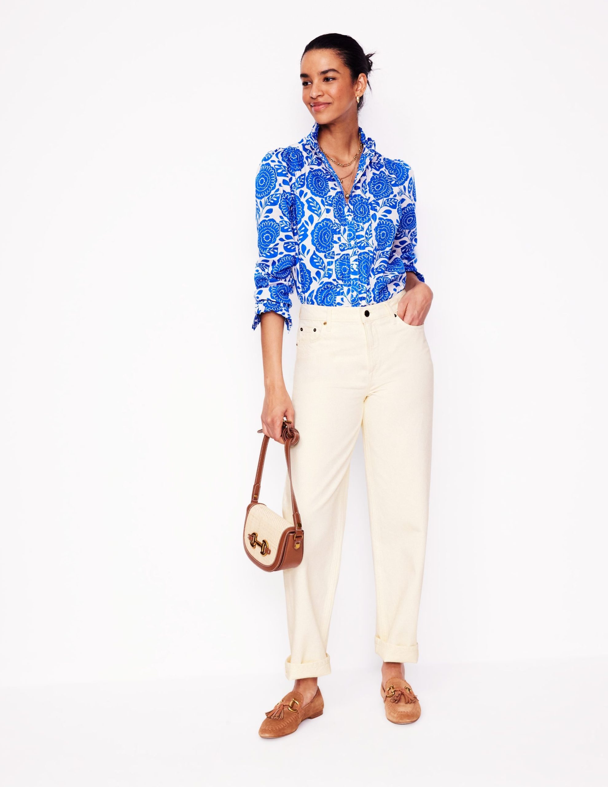 Mid Rise Straight Jeans-Ecru