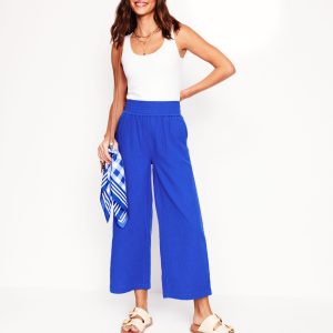 Cropped Double Cloth Pants-Bright Blue