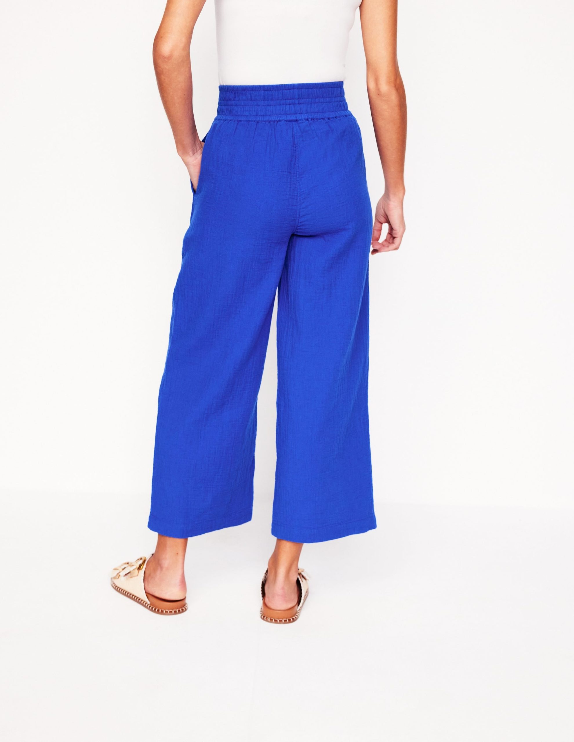 Cropped Double Cloth Pants-Bright Blue - Image 3