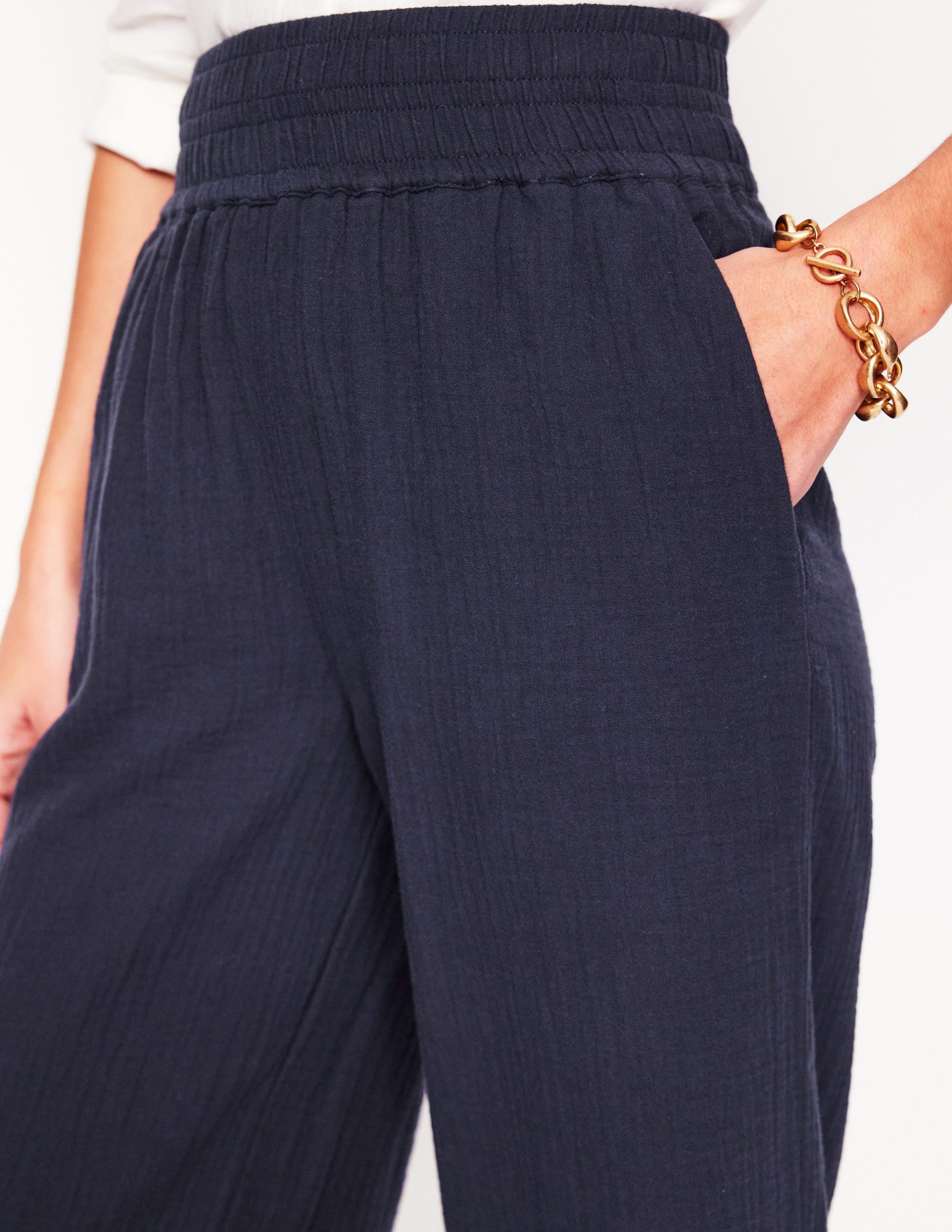 Cropped Double Cloth Pants-Navy - Image 2