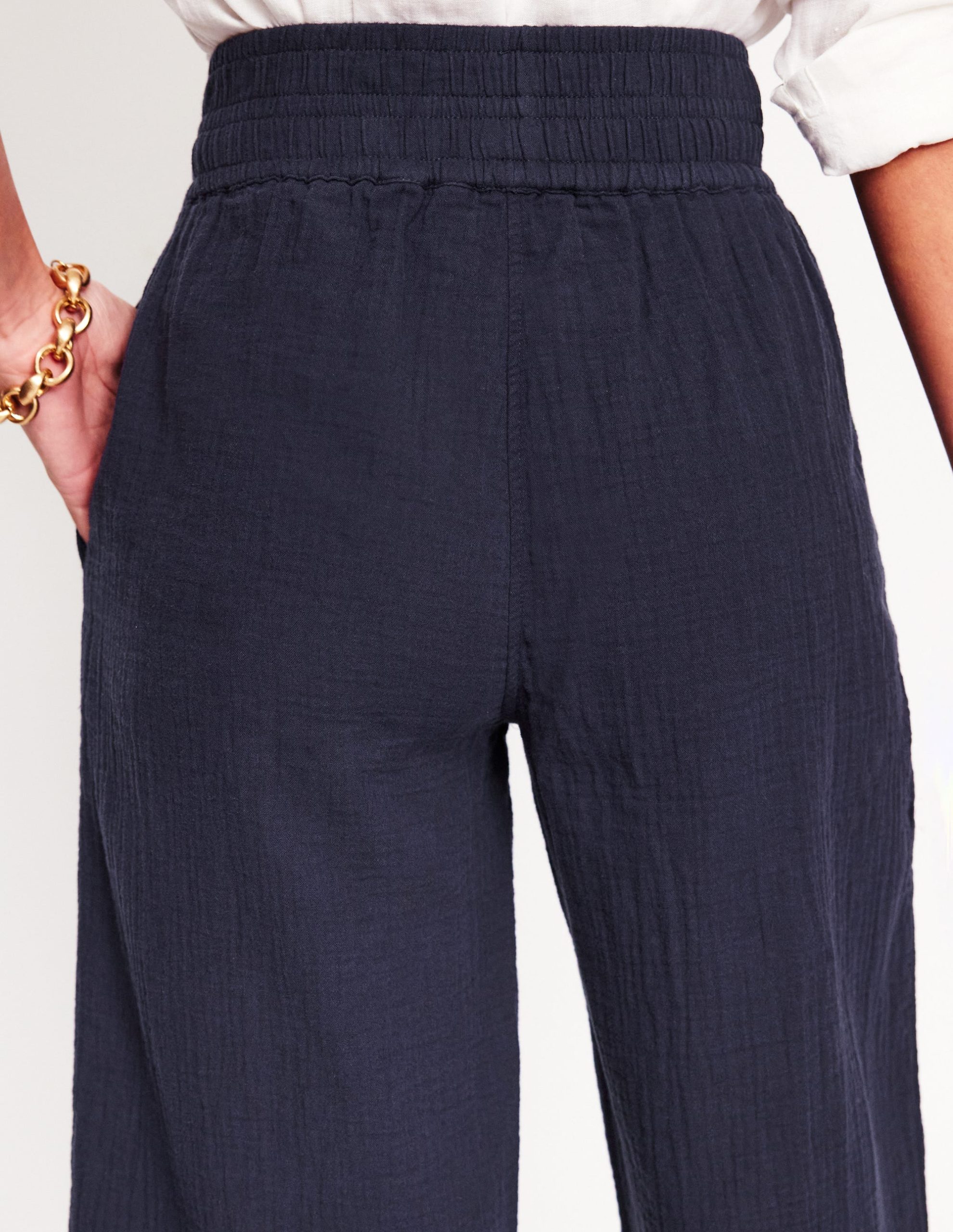 Cropped Double Cloth Pants-Navy - Image 4