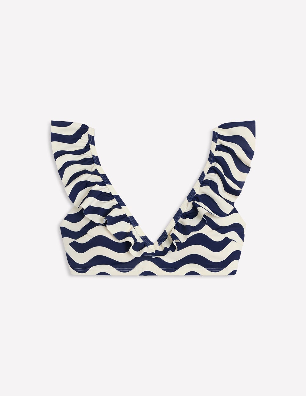 Evia Ruffle Bikini Top-French Navy. Mono Wave - Image 7