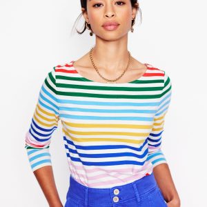Ella Long Sleeve Breton-Banded Rainbow Stripe