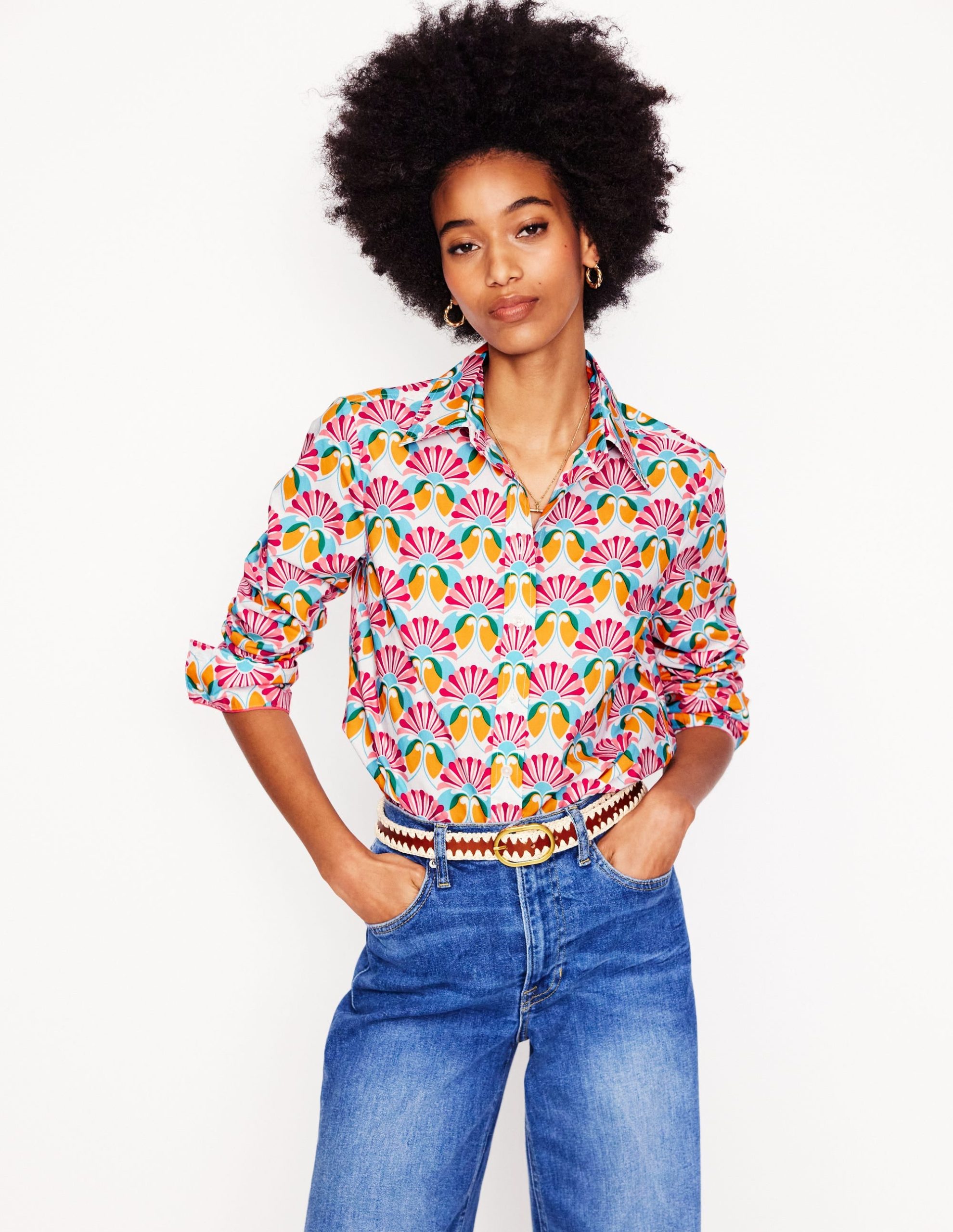 Sienna Cotton Shirt-Ivory. Daisy Bloom Geo - Image 3