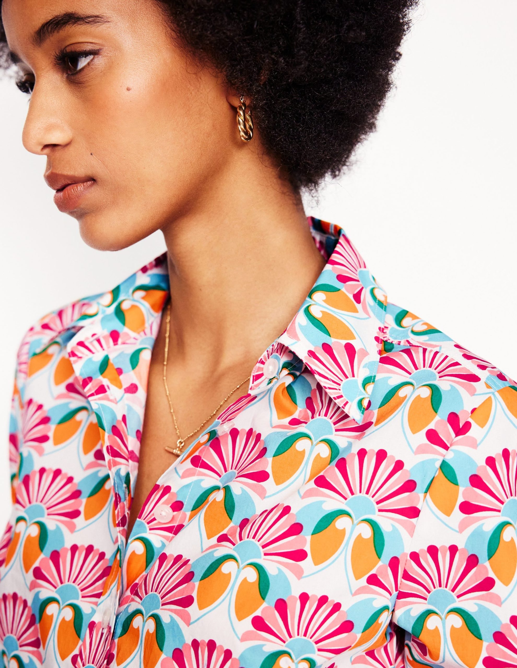 Sienna Cotton Shirt-Ivory. Daisy Bloom Geo - Image 4