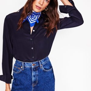 Sienna Silk Shirt-Navy