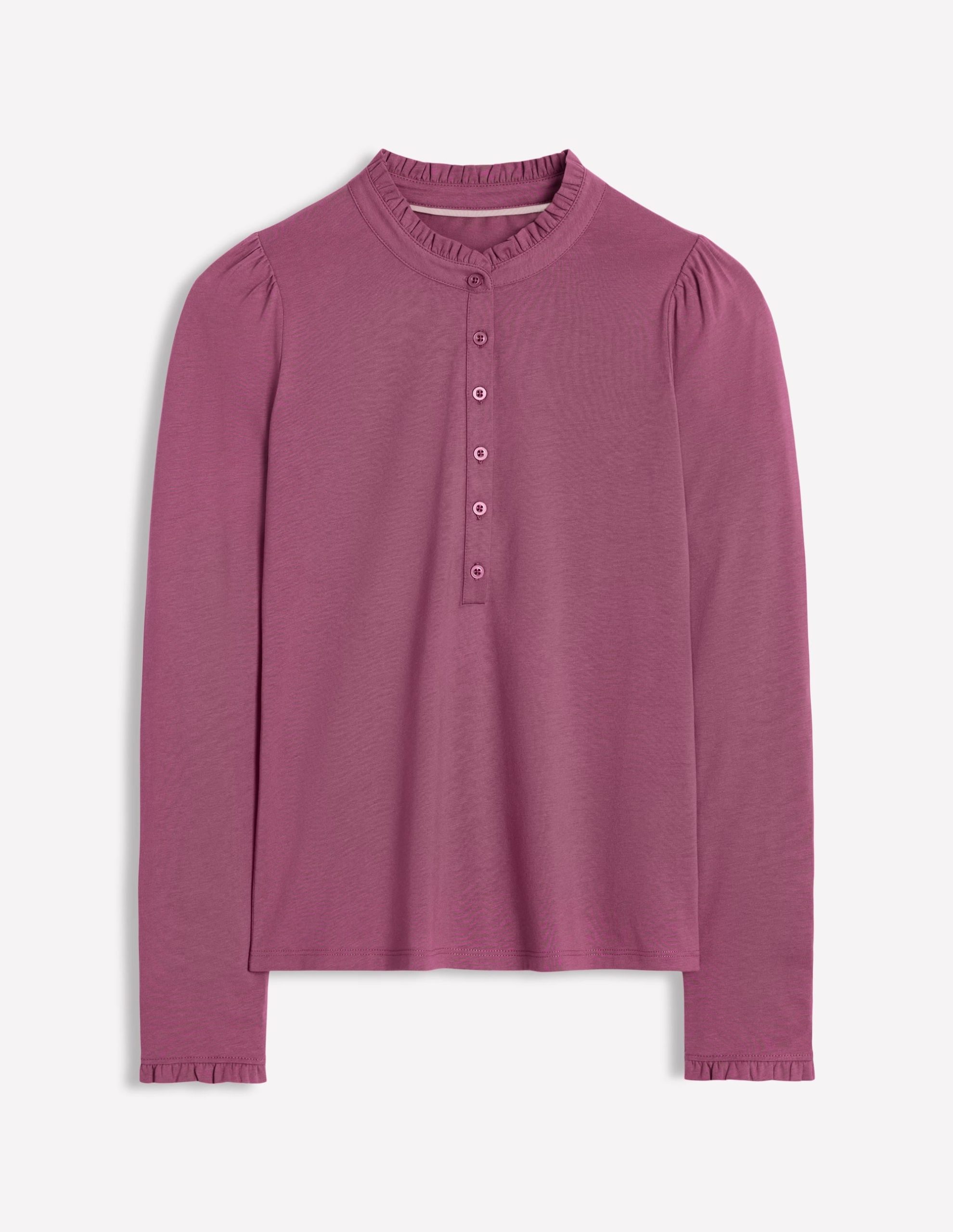 Supersoft Frill Henley Top-Purple Damson - Image 5