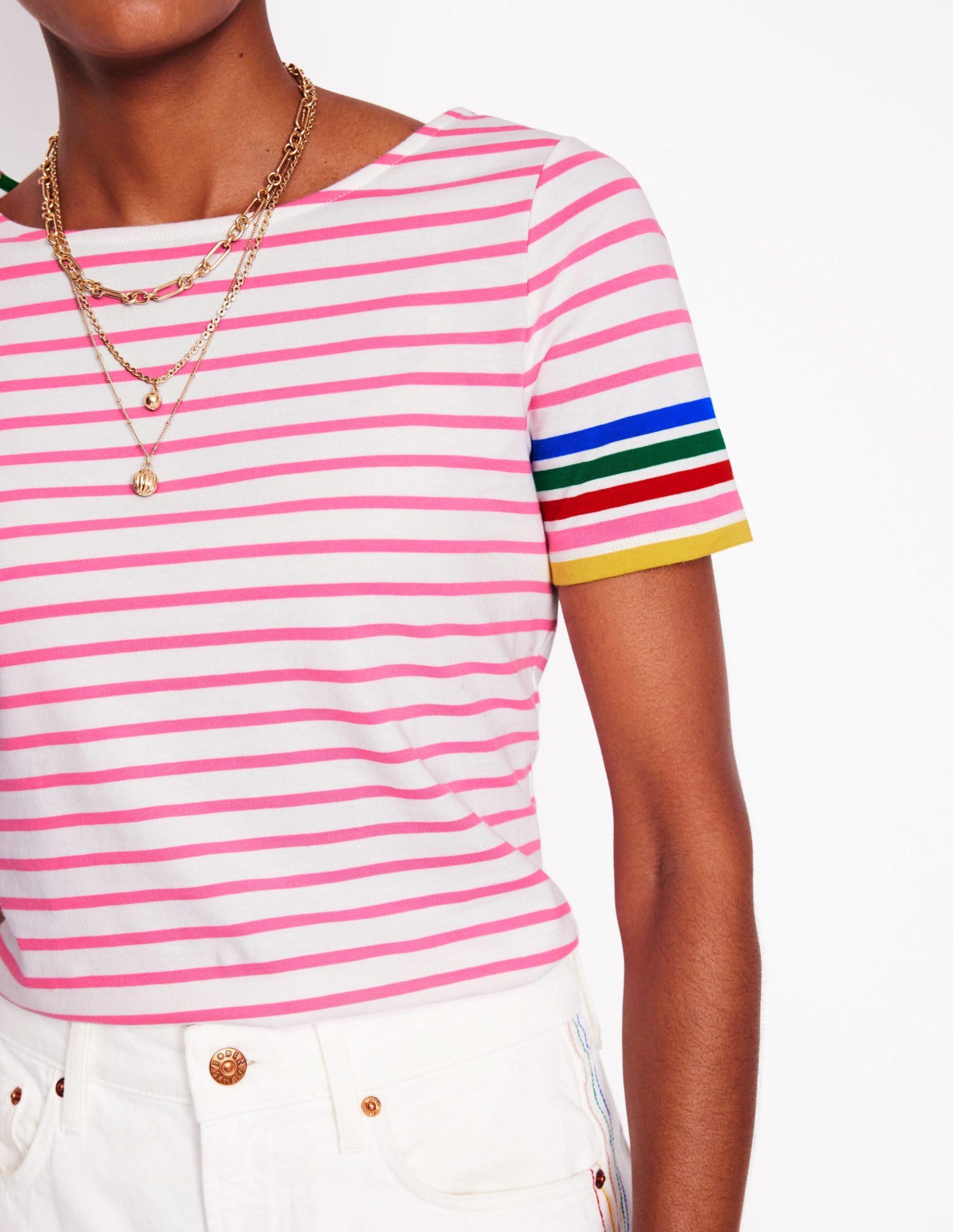 Ella Short Sleeve Breton-Pink Rose Multi Sleeve Stripe - Image 2