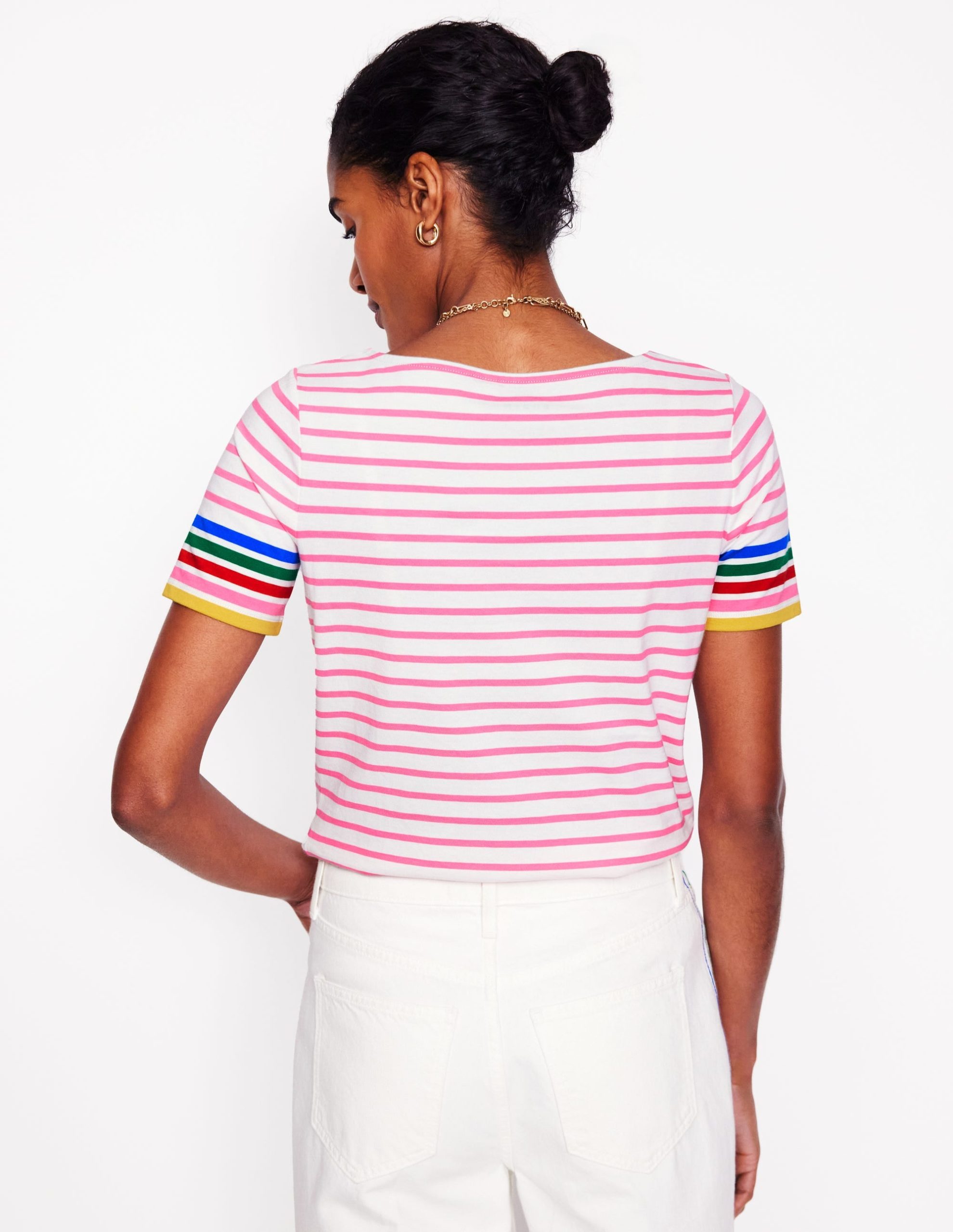 Ella Short Sleeve Breton-Pink Rose Multi Sleeve Stripe - Image 3